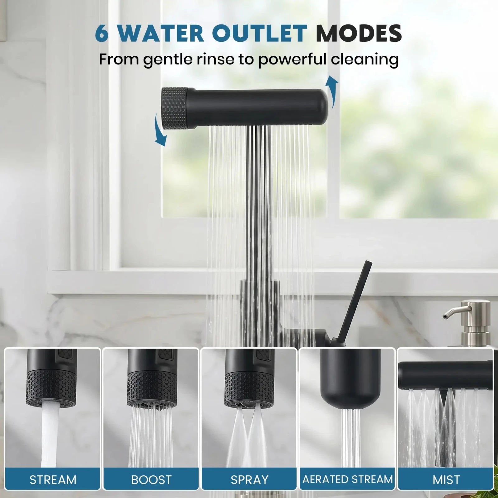 Lefton Touchless Waterfall & Pull - Out Kitchen Faucet with Temperature Display & 6 - Mode Spray - KF2209 - PRO - Kitchen Faucets - Lefton Home