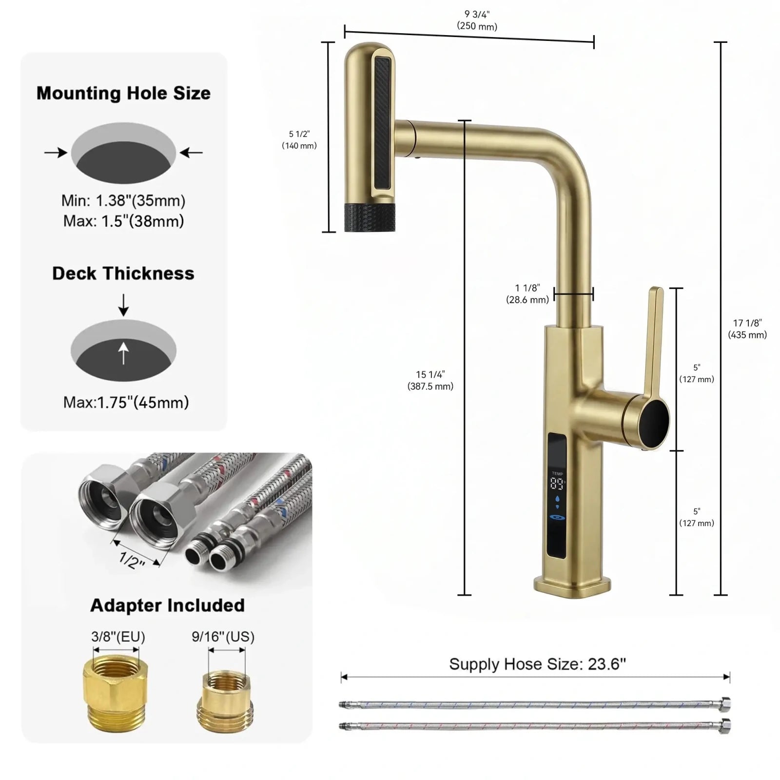 Lefton Touchless Waterfall & Pull - Out Kitchen Faucet with Temperature Display & 6 - Mode Spray - KF2209 - PRO - Kitchen Faucets - Lefton Home