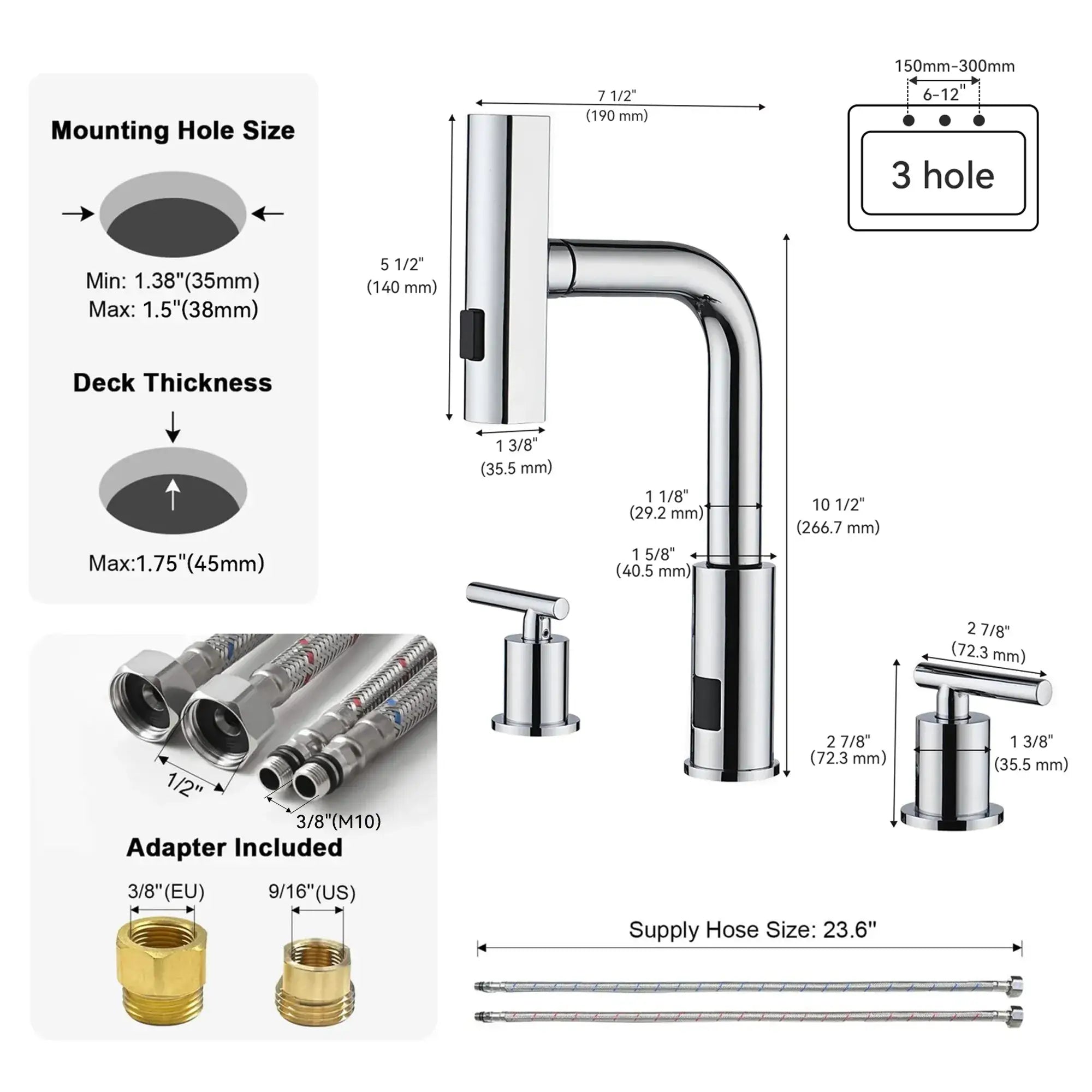 Lefton Two - Handle Widespread Waterfall & Pull - Out Bathroom Faucet with Temperature Display - BFWS2401 - Bathroom Faucets - Lefton Home
