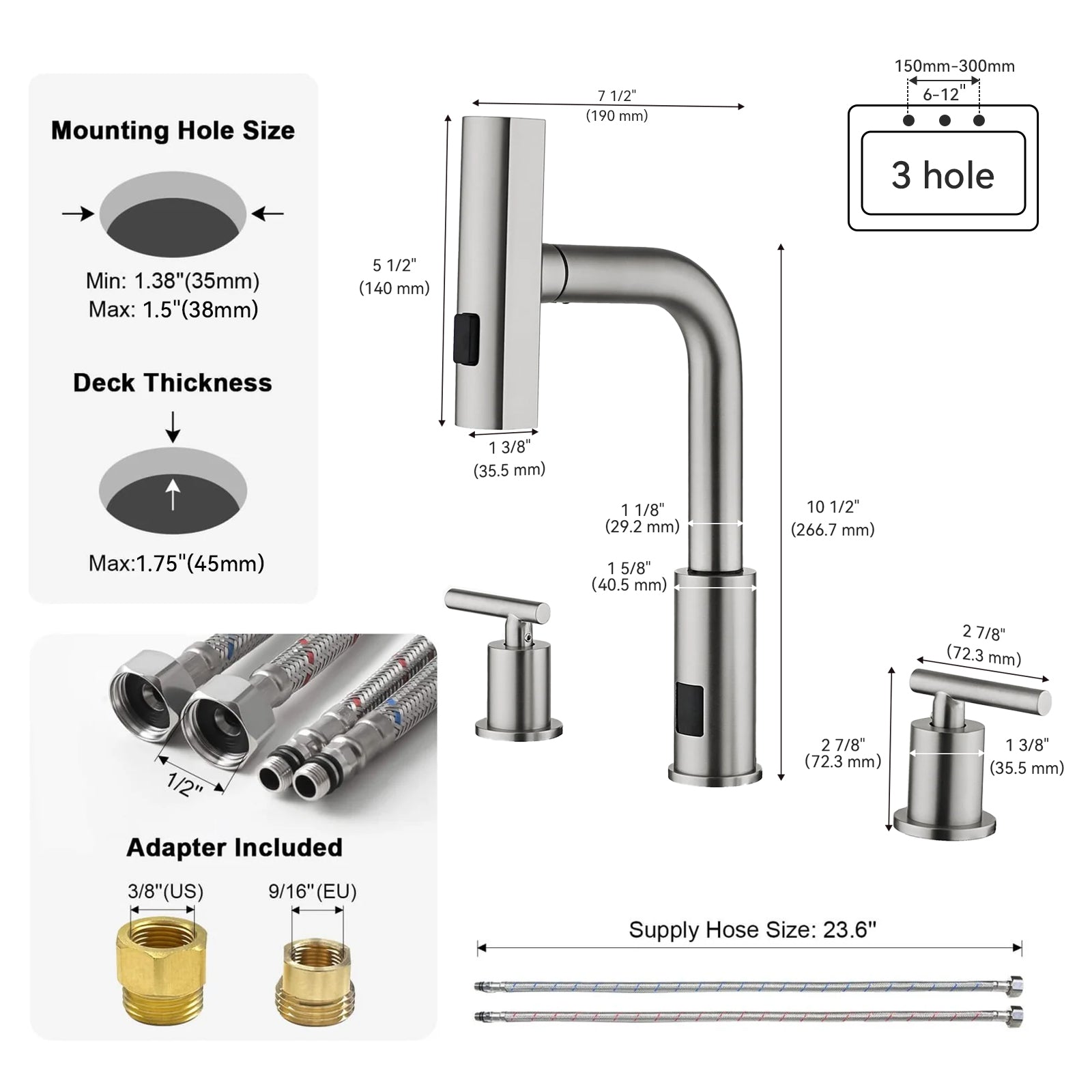 Lefton Two - Handle Widespread Waterfall & Pull - Out Bathroom Faucet with Temperature Display - BFWS2401 - Bathroom Faucets - Lefton Home