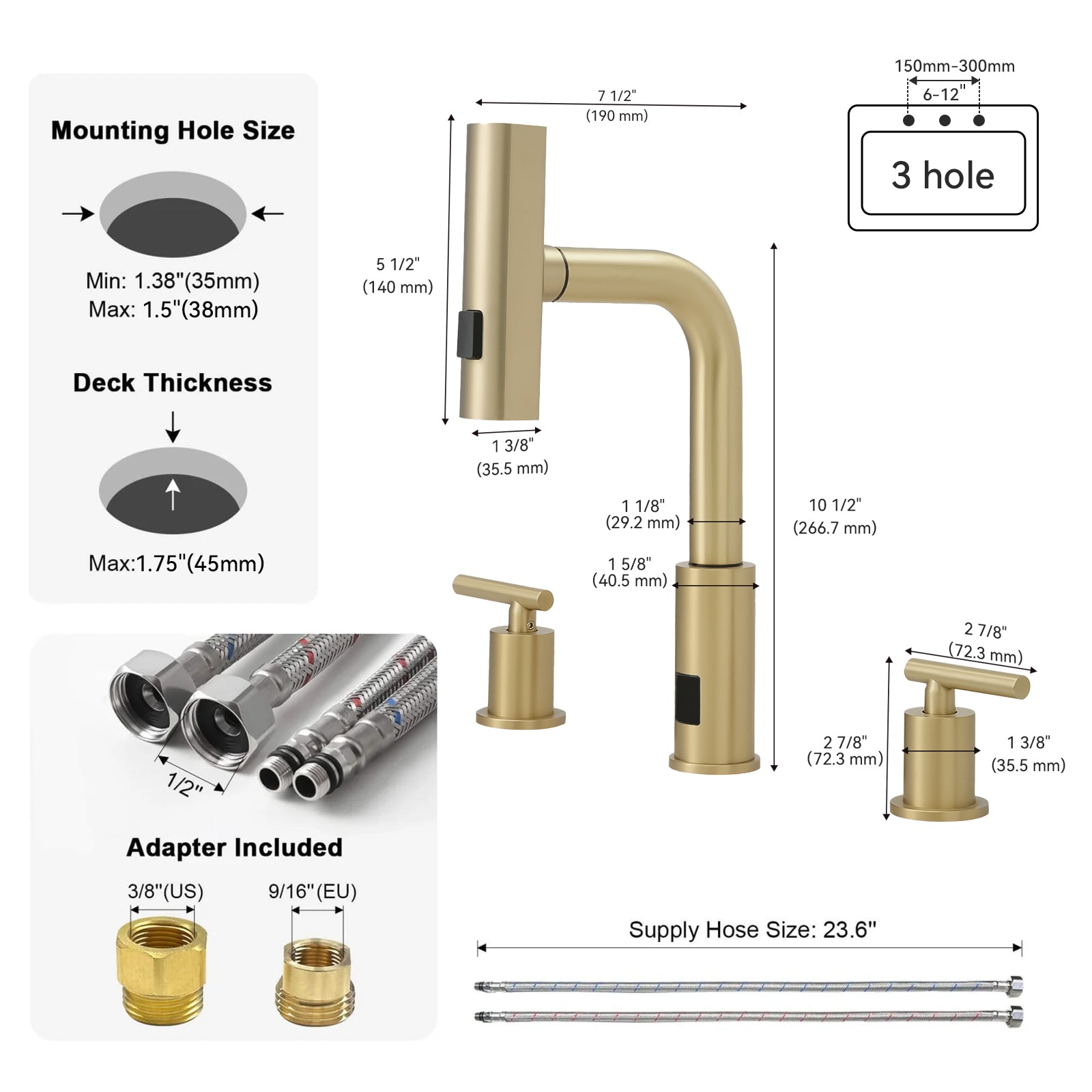 Lefton Two - Handle Widespread Waterfall & Pull - Out Bathroom Faucet with Temperature Display - BFWS2401 - Bathroom Faucets - Lefton Home