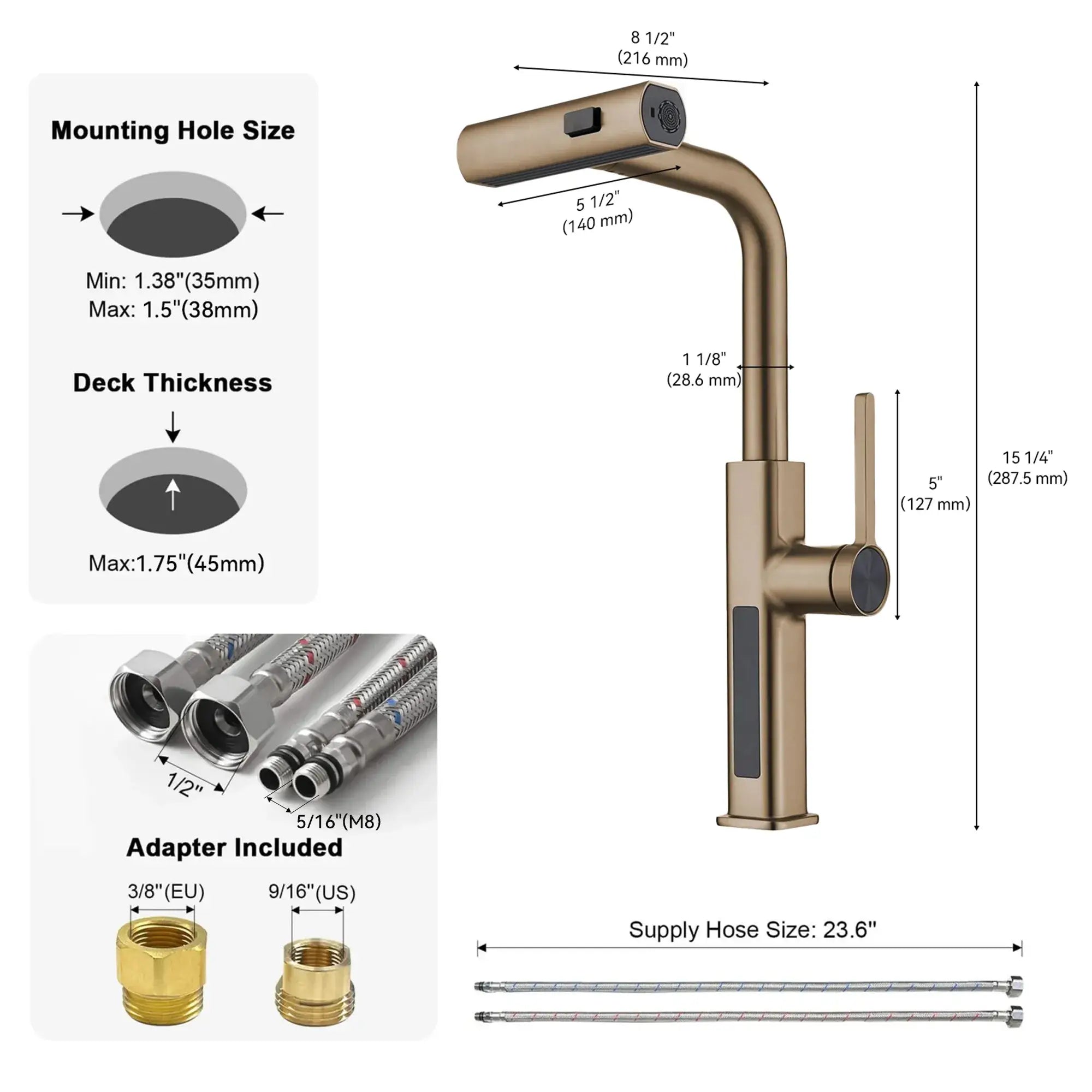 Lefton Waterfall & Pull - Out Kitchen Faucet with Temperature Display - KF2209 - Kitchen Faucets - Lefton Home