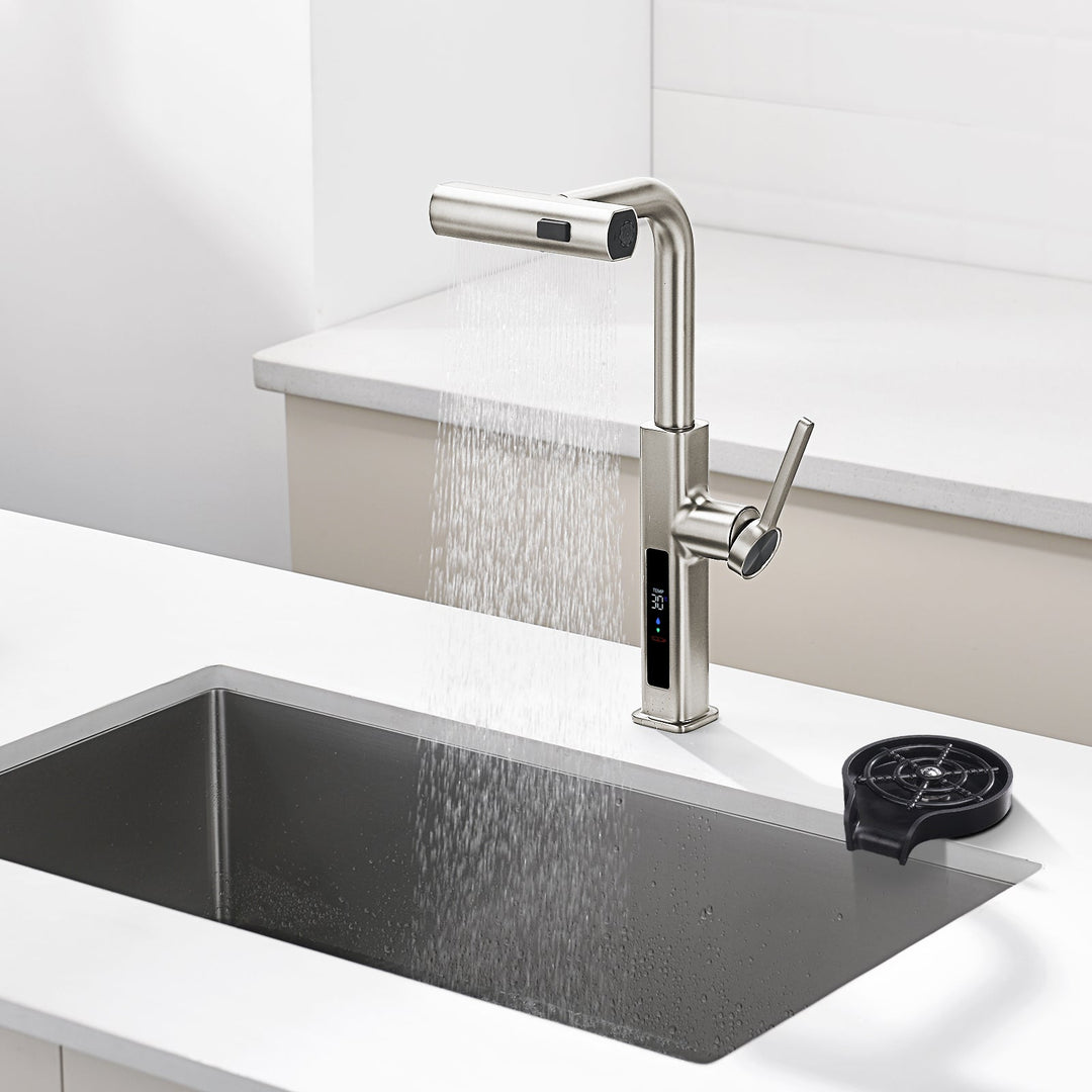 Smart Waterfall Kitchen Faucet with Temperature Display and Glass ...