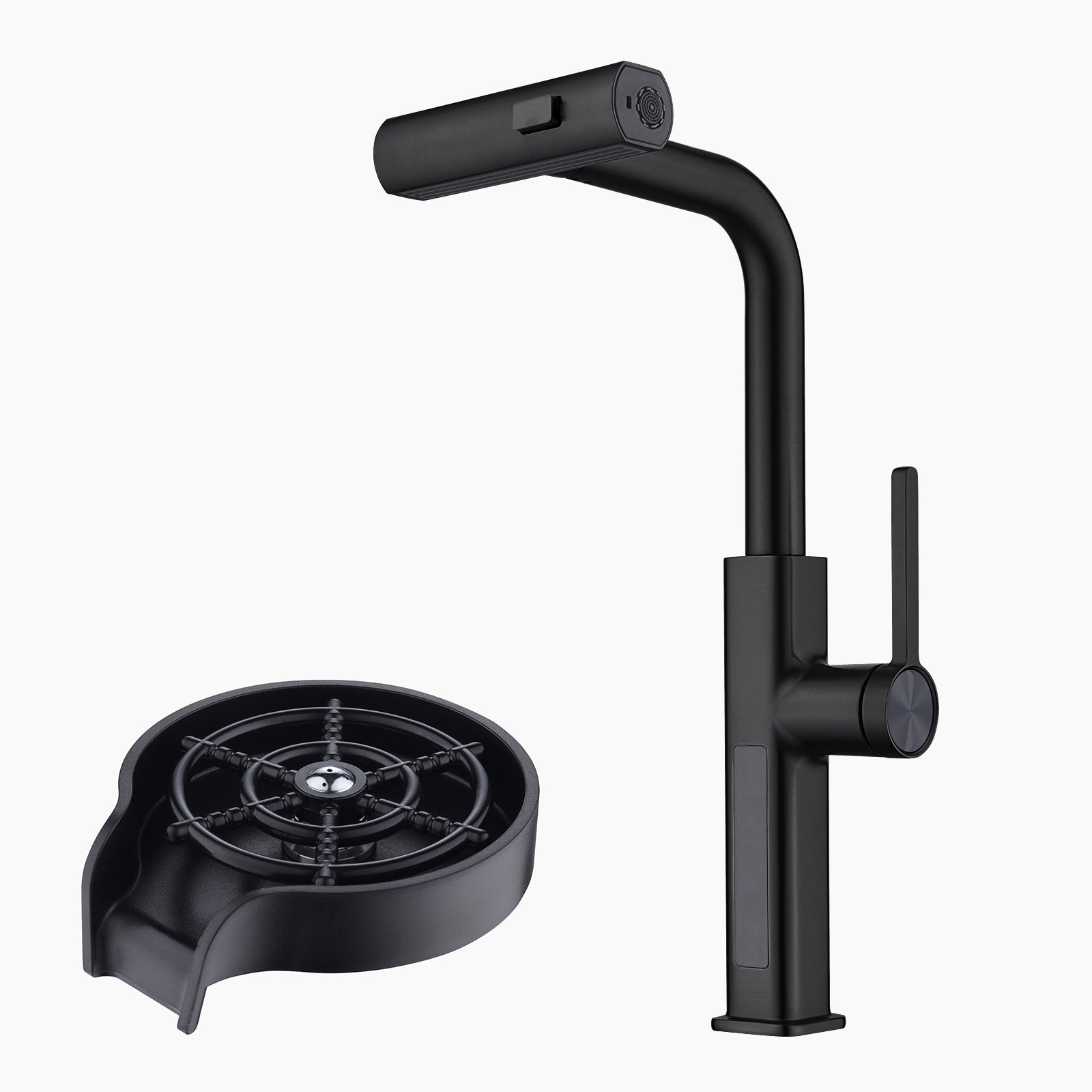 Lefton Waterfall & Pull - Out Kitchen Faucet with Temperature Display - KF2209 with Countertop Glass Rinser - KFR2201 - Kitchen Faucets - Lefton Home