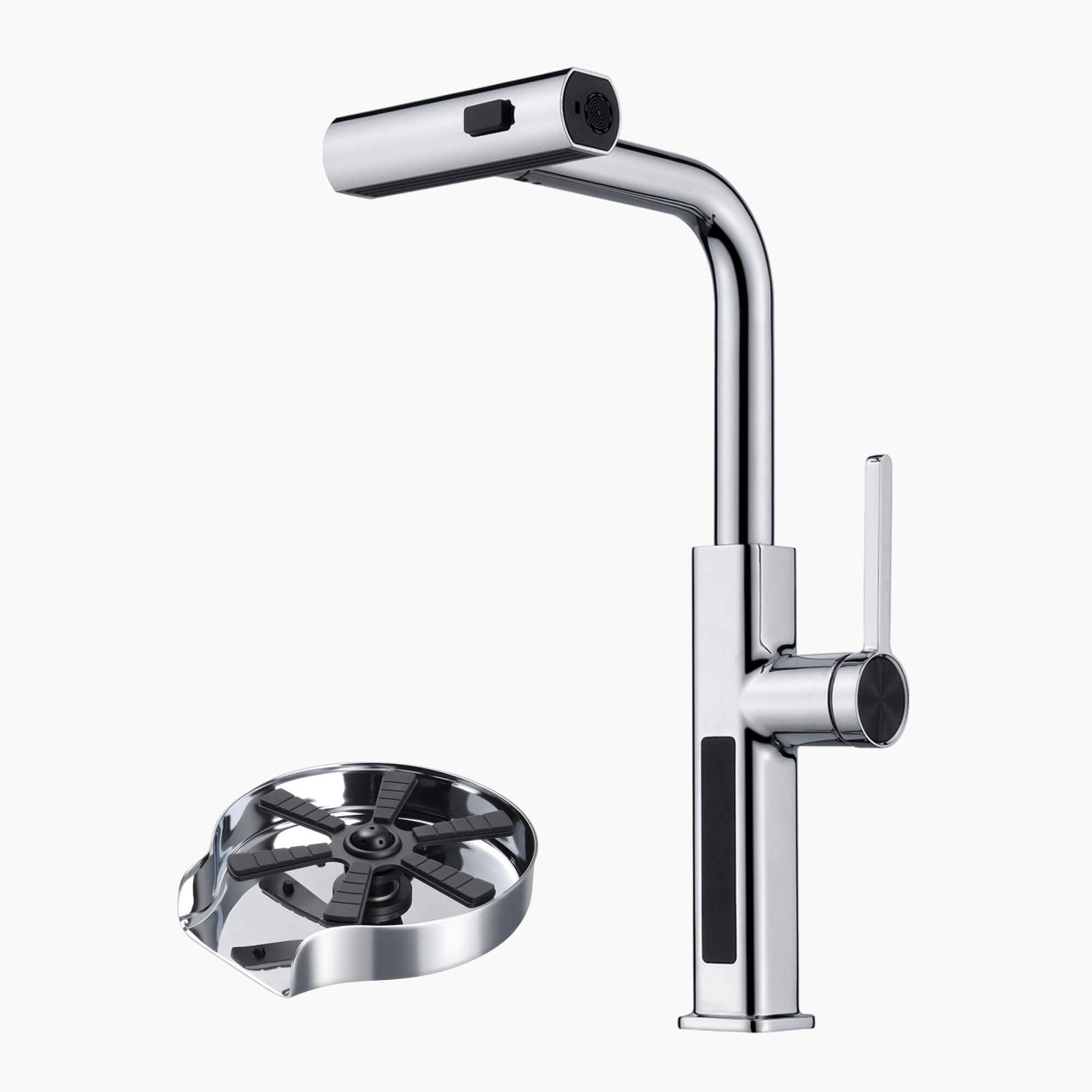 Lefton Waterfall & Pull - Out Kitchen Faucet with Temperature Display - KF2209 with Countertop Glass Rinser - KFR2202 - Kitchen Faucets & Glass Rinser - Lefton Home