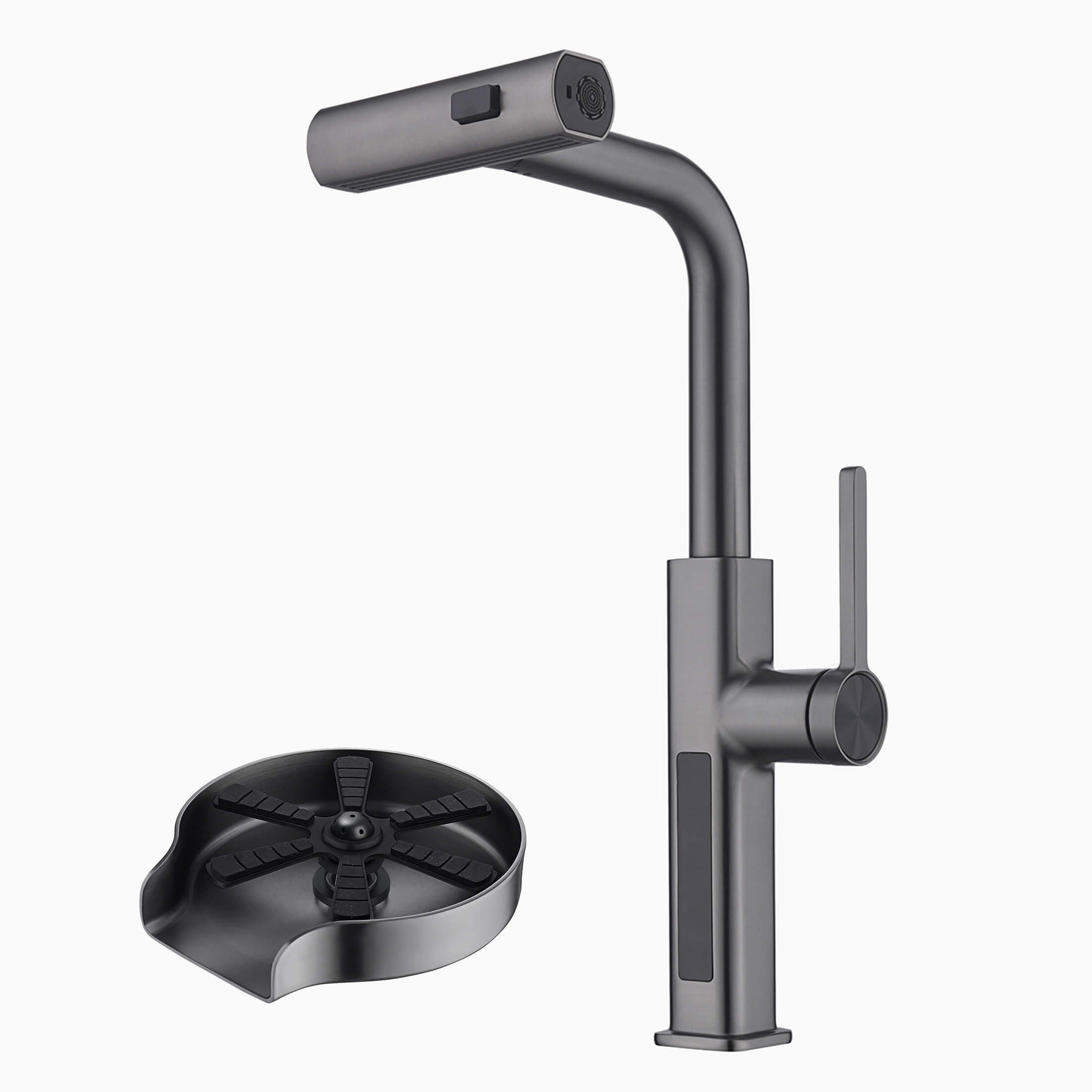 Lefton Waterfall & Pull - Out Kitchen Faucet with Temperature Display - KF2209 with Countertop Glass Rinser - KFR2202 - Kitchen Faucets & Glass Rinser - Lefton Home