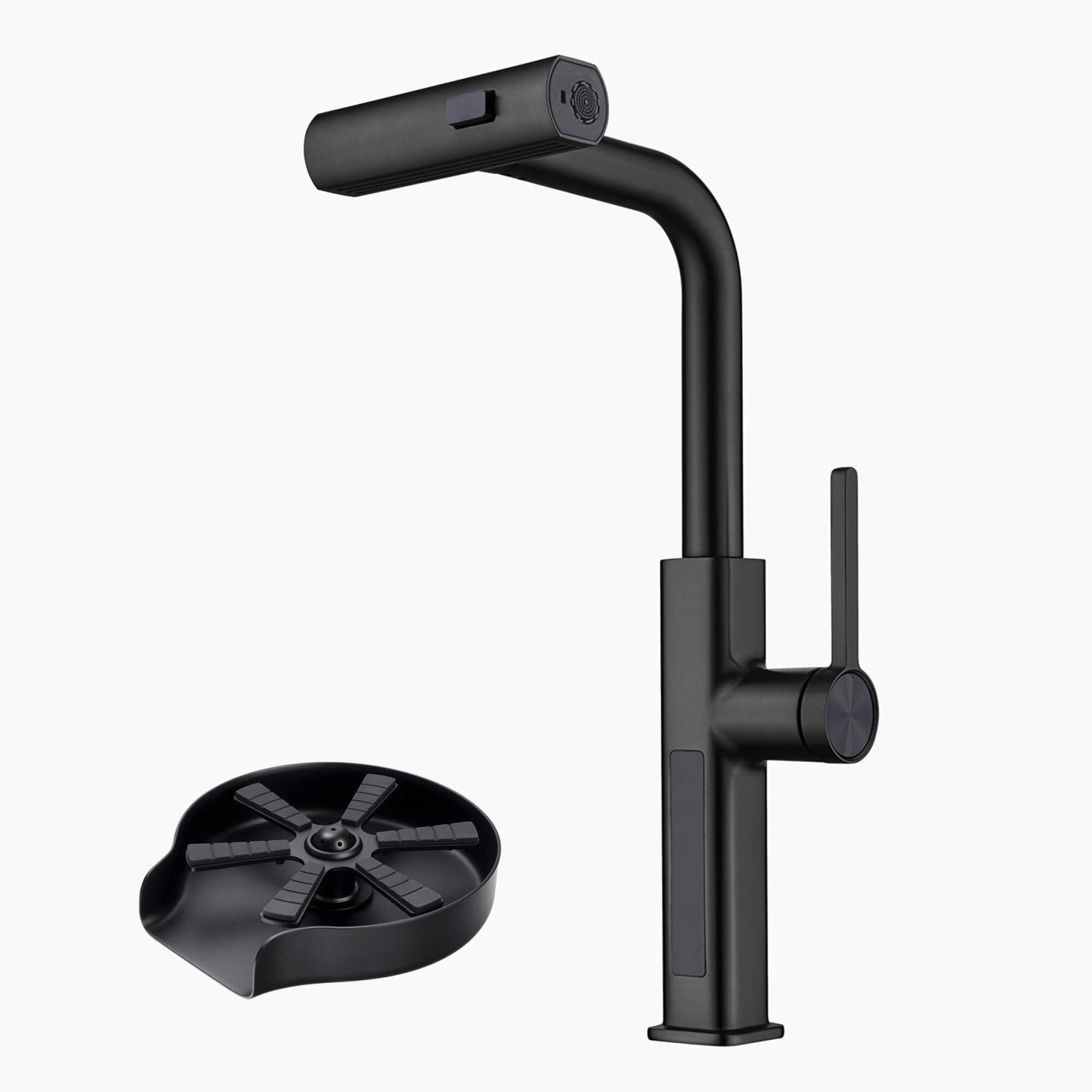 Lefton Waterfall & Pull - Out Kitchen Faucet with Temperature Display - KF2209 with Countertop Glass Rinser - KFR2202 - Kitchen Faucets & Glass Rinser - Lefton Home