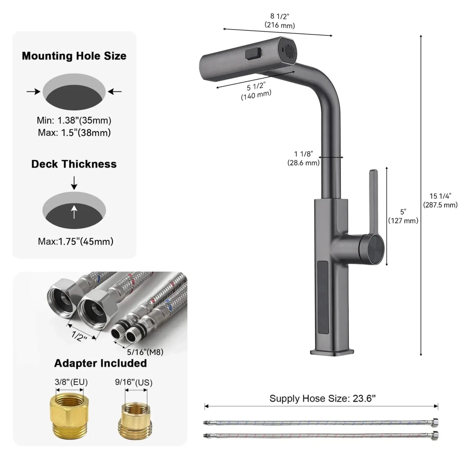 Lefton Waterfall & Pull-Out Kitchen Faucet with Temperature Display-KF2209 with Countertop Glass Rinser-KFR2202 -Kitchen Faucets & Glass Rinser- Lefton Home