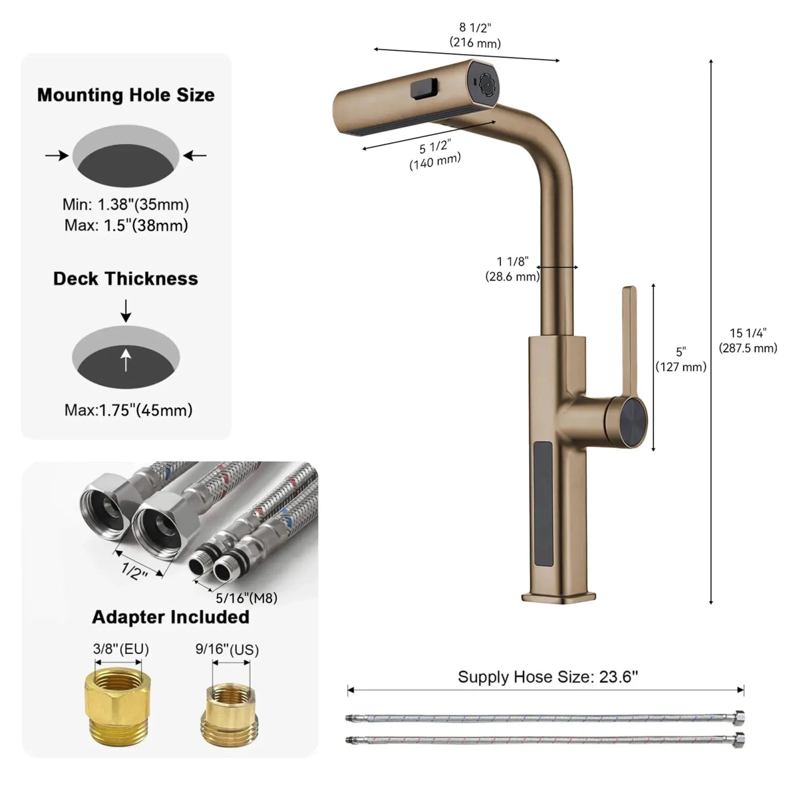 Lefton Waterfall & Pull-Out Kitchen Faucet with Temperature Display-KF2209 with Countertop Glass Rinser-KFR2202 -Kitchen Faucets & Glass Rinser- Lefton Home