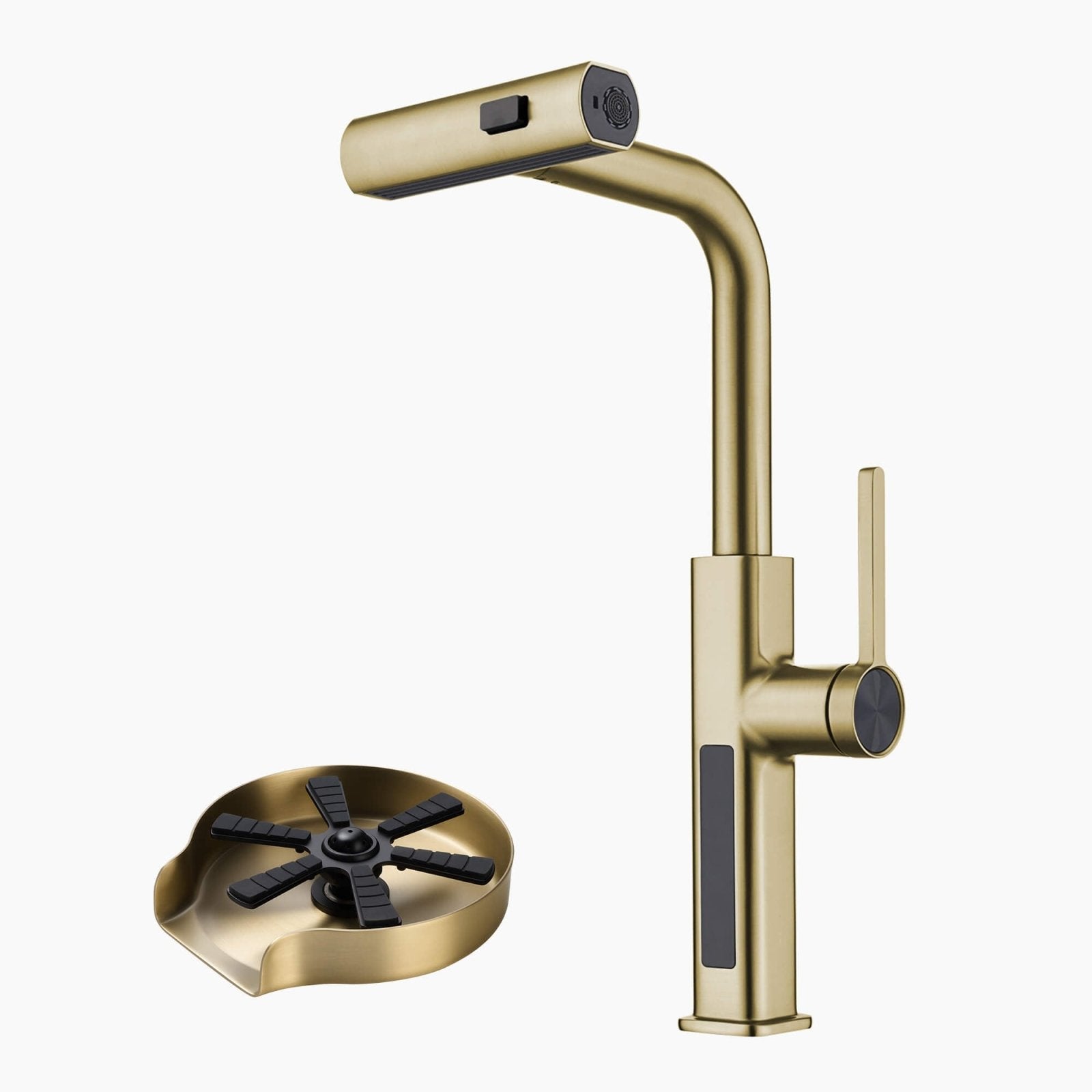 Lefton Waterfall & Pull - Out Kitchen Faucet with Temperature Display - KF2209 with Countertop Glass Rinser - KFR2202 - Kitchen Faucets & Glass Rinser - Lefton Home