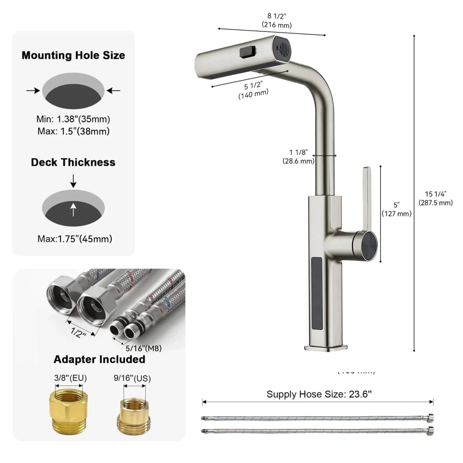 Lefton Waterfall & Pull-Out Kitchen Faucet with Temperature Display-KF2209 with Countertop Glass Rinser-KFR2202 -Kitchen Faucets & Glass Rinser- Lefton Home
