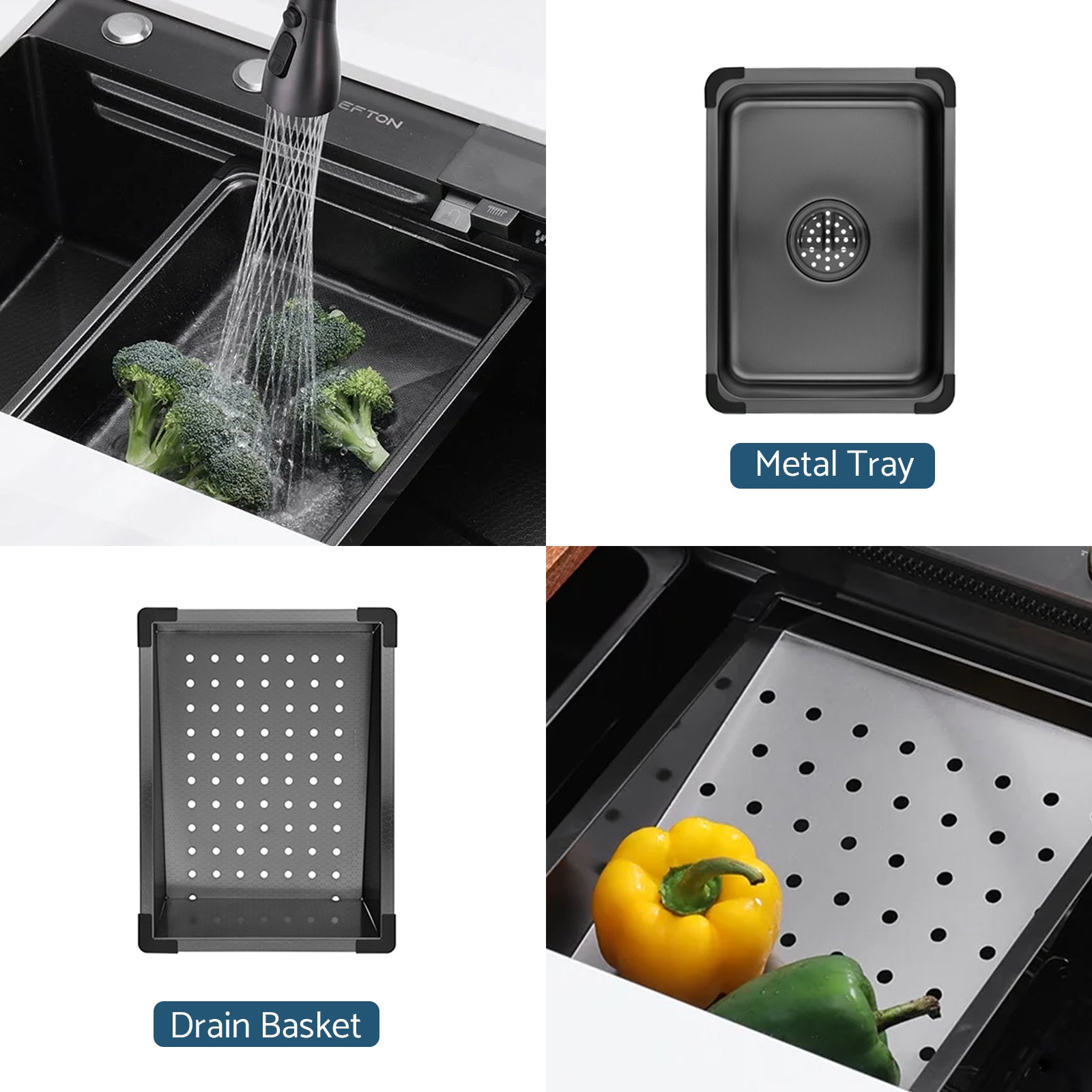 Lefton Waterfall Workstation Kitchen Sink Set With Digital Temperature Display & Knife Holder - KS2204