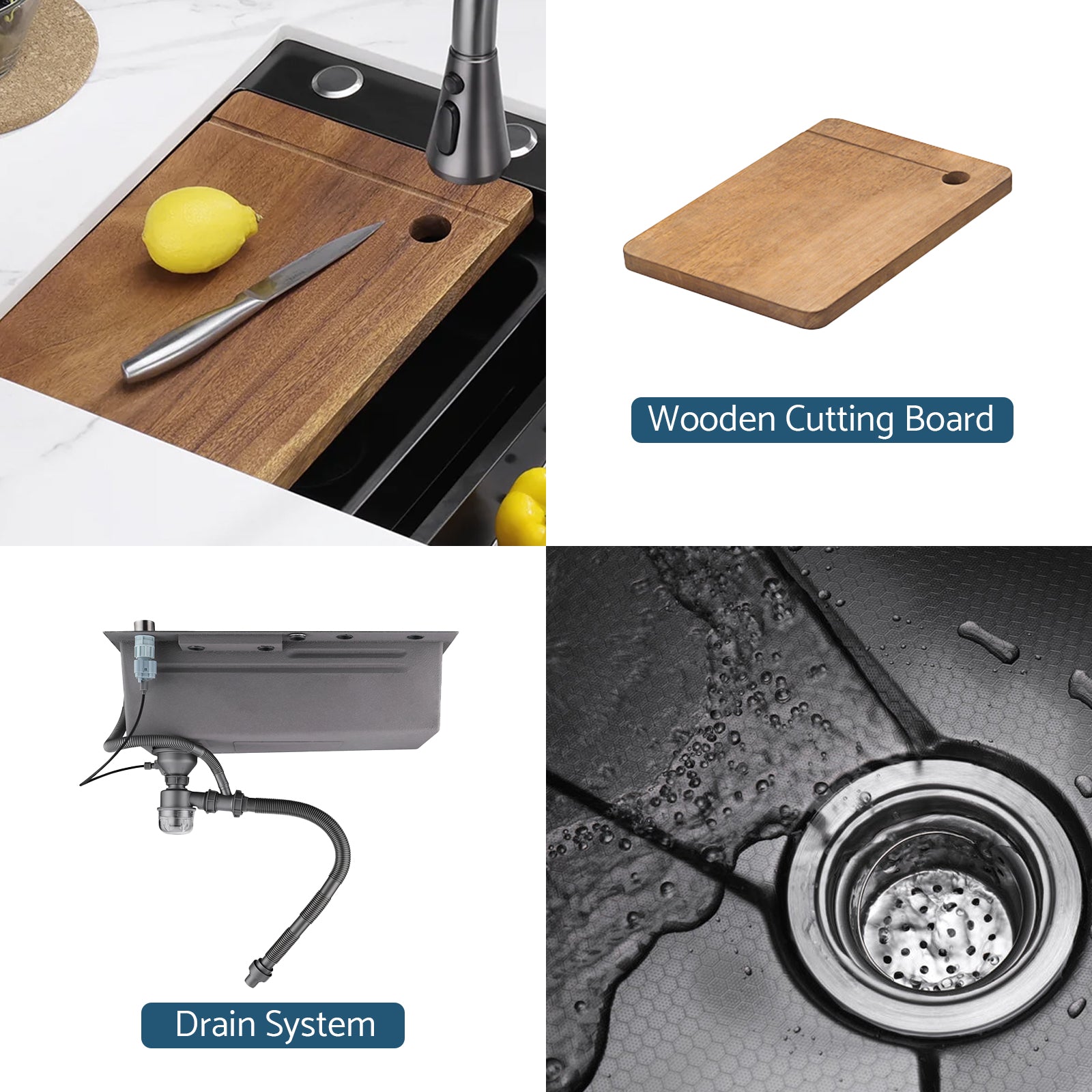 Lefton Waterfall Workstation Kitchen Sink Set With Digital Temperature Display & Knife Holder - KS2204