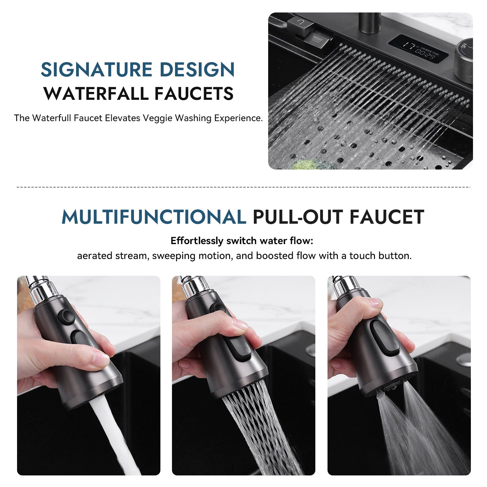 Lefton Waterfall Workstation Kitchen Sink Set With Digital Temperature Display & Knife Holder - KS2204