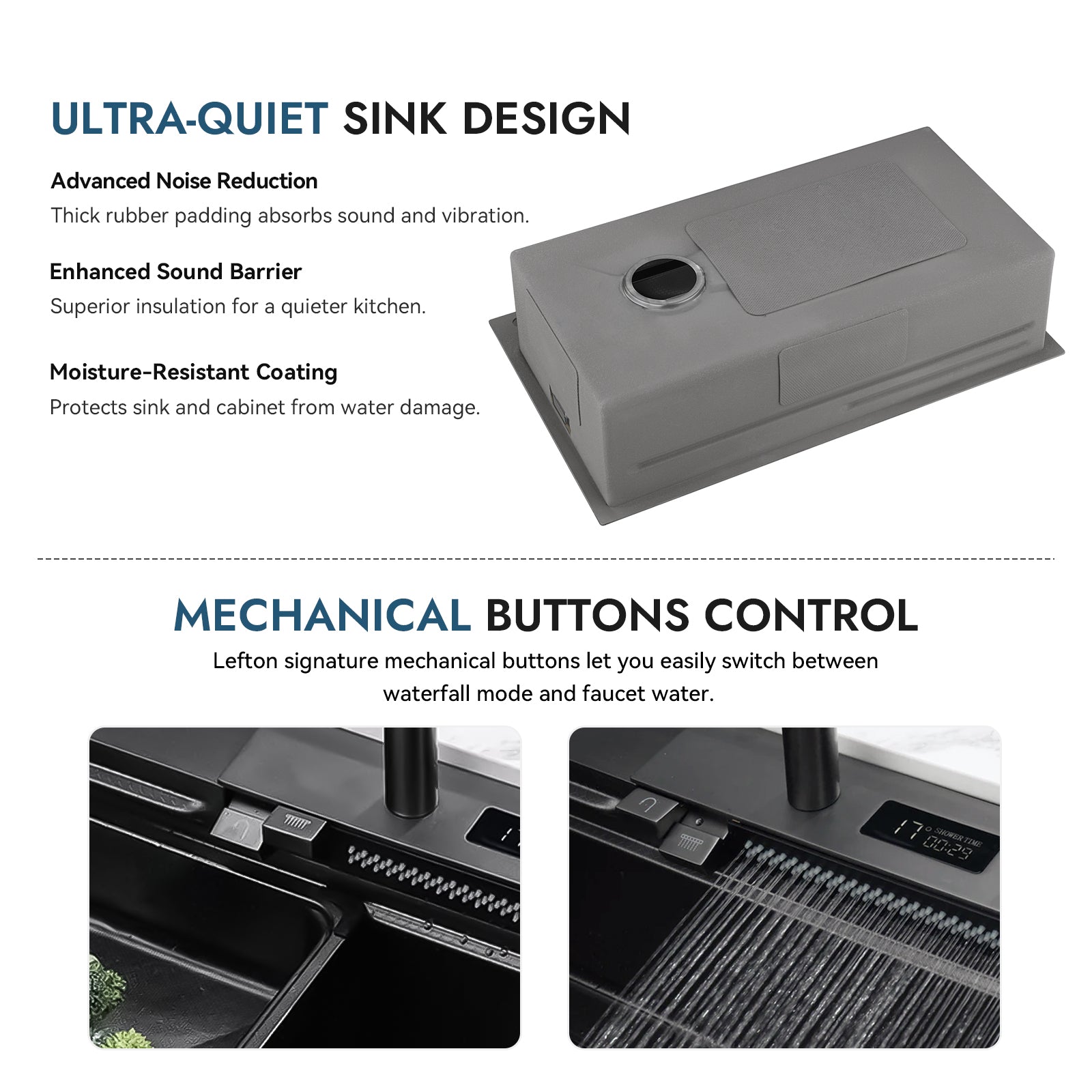Lefton Waterfall Workstation Kitchen Sink Set With Digital Temperature Display & Knife Holder - KS2204