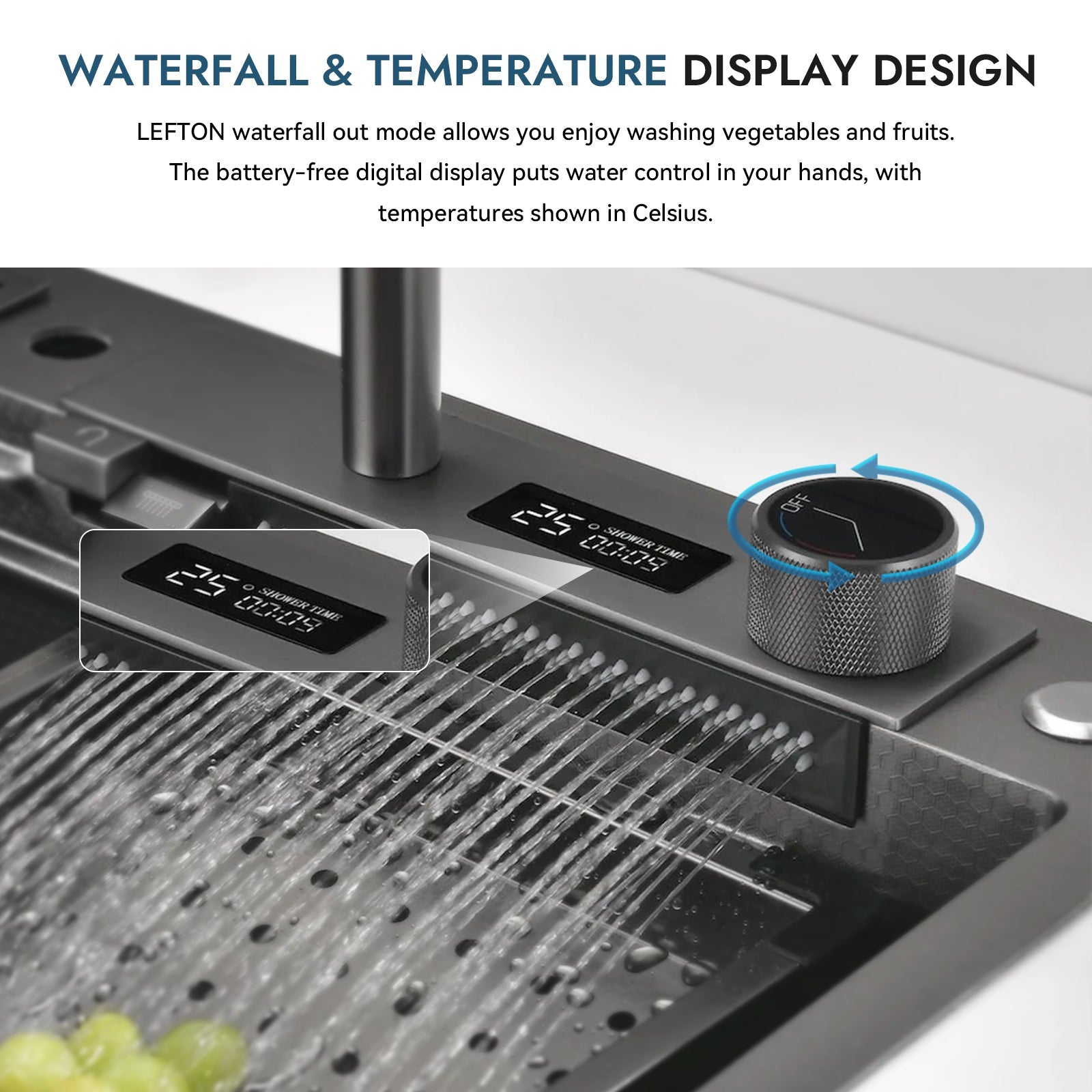 Lefton Waterfall Workstation Kitchen Sink Set With Digital Temperature Display & Knife Holder - KS2204