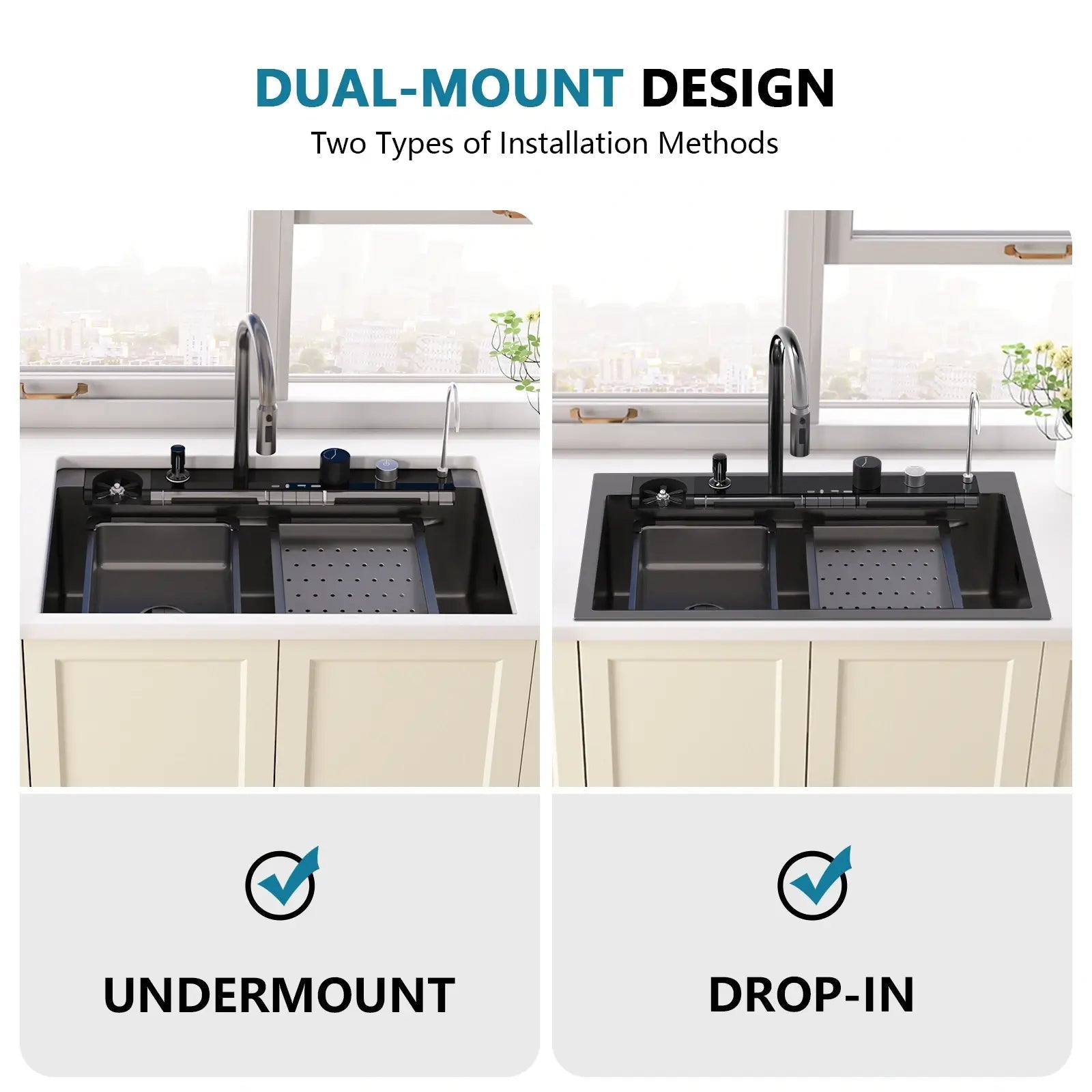 Recertified - Lefton 33"x22" Stainless Steel Workstation Kitchen Sink with Digital Display - KS2207L - PRO - US - Kitchen Sinks - Lefton Home