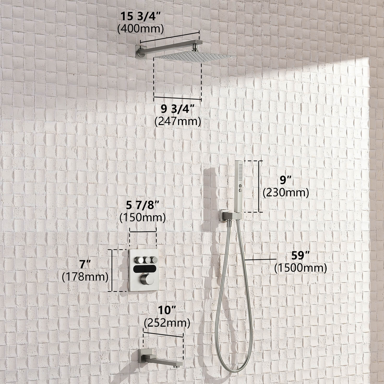Recertified-Lefton Concealed Rainfall Thermostatic Shower System with Handheld & Tub Spout-SSWM2502 -Shower Systems- Lefton Home