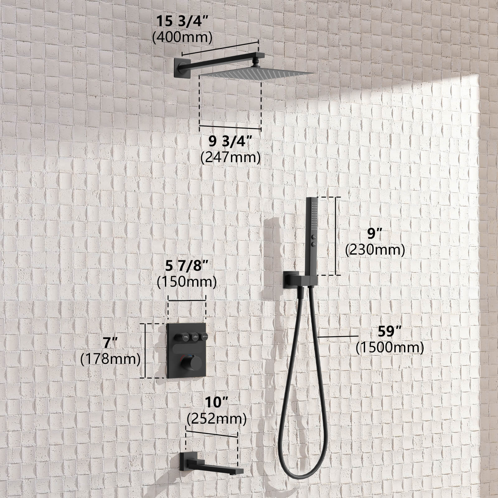Recertified-Lefton Concealed Rainfall Thermostatic Shower System with Handheld & Tub Spout-SSWM2502 -Shower Systems- Lefton Home