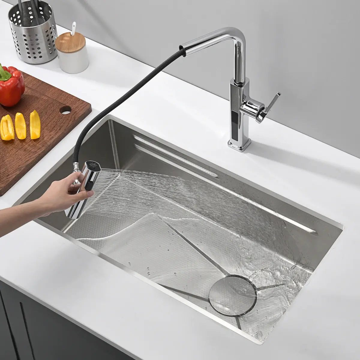 Recertified - Lefton Single Bowl Honeycomb Embossed Anti - scratch Kitchen Sink - KS2201 - Kitchen Sinks - Lefton Home