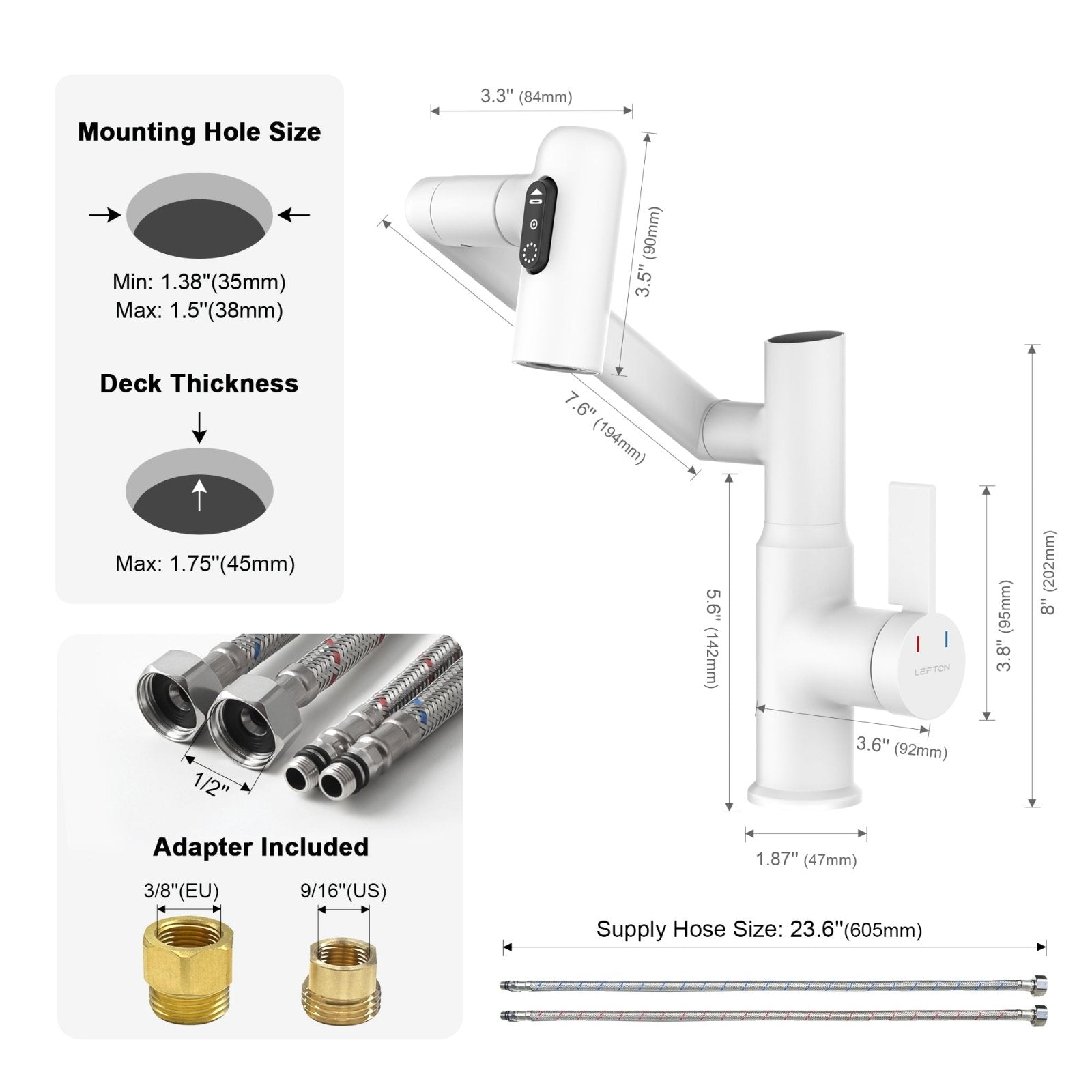 Recertified - Lefton Single - Hole Rotatable Faucet with Temperature Display - BF2204 - US - US Recertified - Lefton Home
