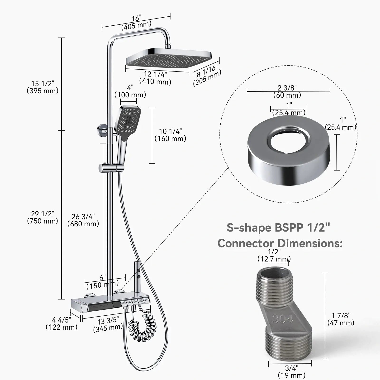 Recertified - Lefton Thermostatic Shower System with 5 Water Modes and Temperature Display Screen - SST2206 - US - Shower Systems - Lefton Home