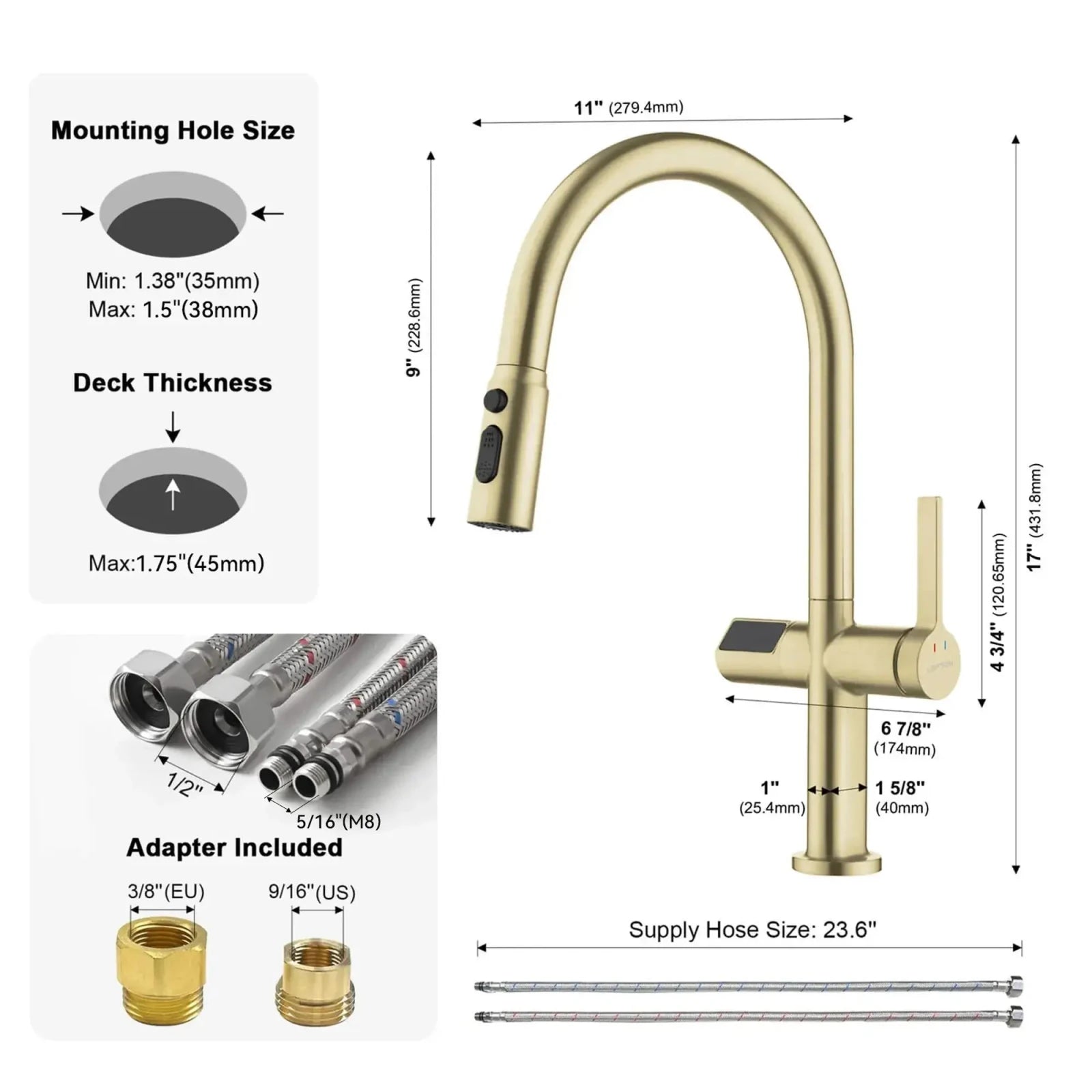 Recertified-Lefton Touchless Sensor & Pull-Down Kitchen Faucet with Temperature Display-KF2206-US -Kitchen Faucets- Lefton Home