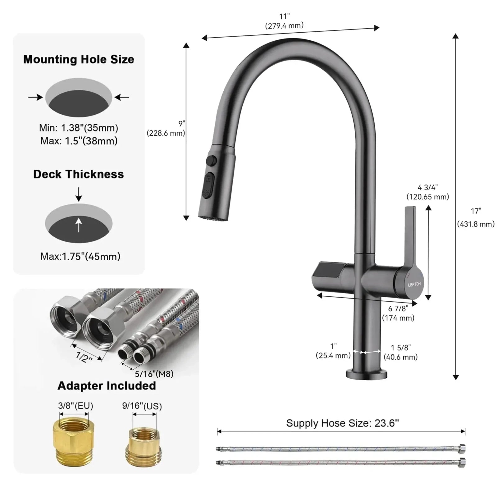 Recertified-Lefton Touchless Sensor & Pull-Down Kitchen Faucet with Temperature Display-KF2206-US -Kitchen Faucets- Lefton Home