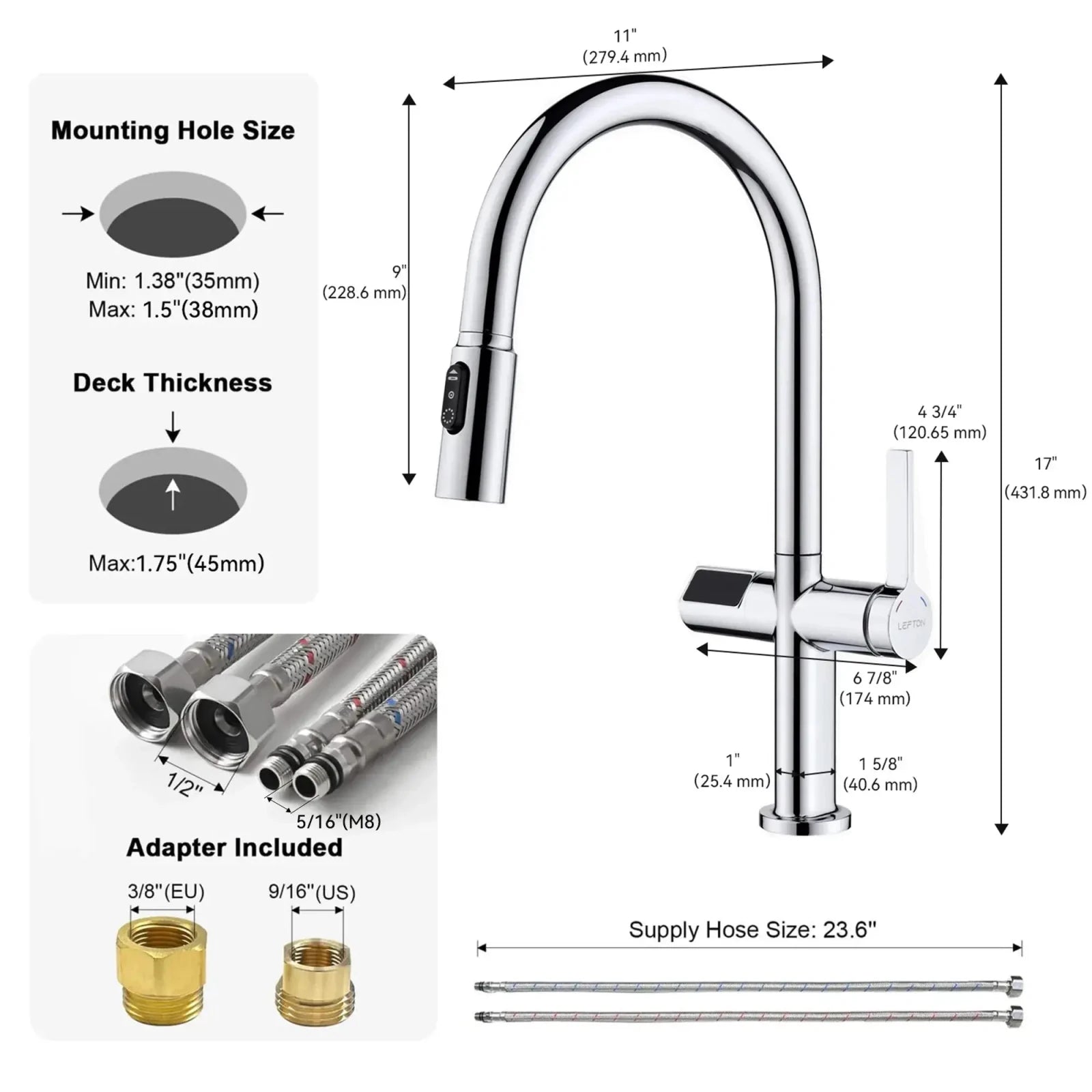 Recertified-Lefton Touchless Sensor & Pull-Down Kitchen Faucet with Temperature Display-KF2206-US -Kitchen Faucets- Lefton Home