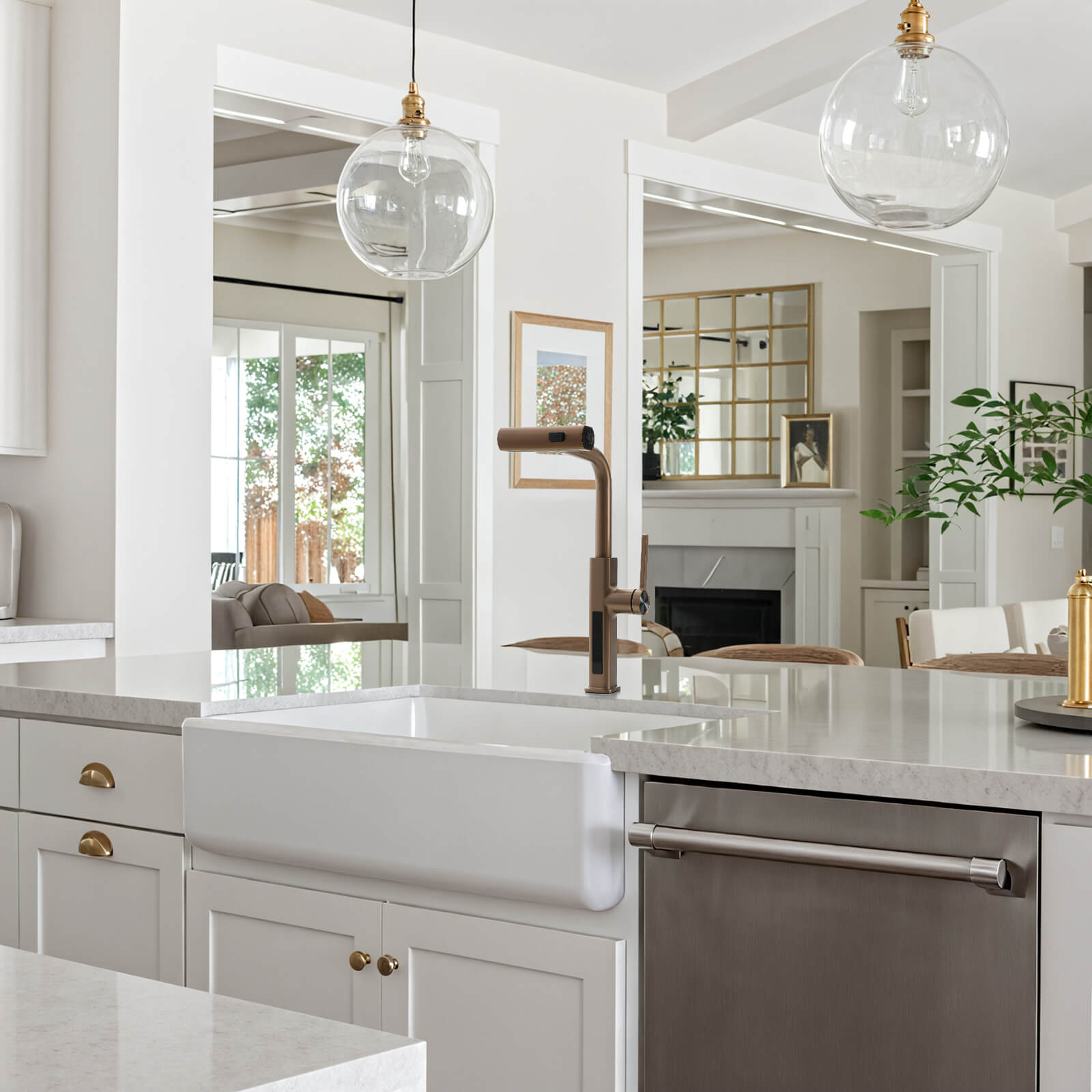 Recertified - Lefton Waterfall & Pull - Out Kitchen Faucet with Temperature Display - KF2209 - US - Kitchen Faucets - Lefton Home