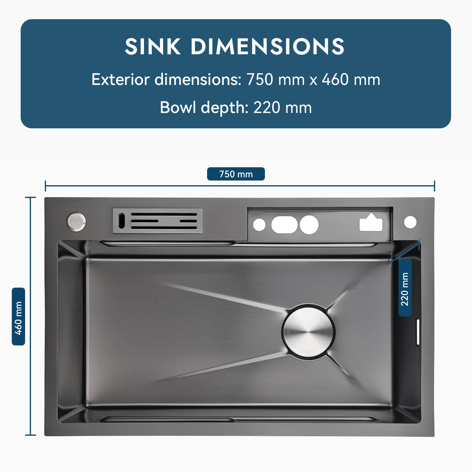 Recertified - Waterfall Workstation Kitchen Sink Set Digital Temperature Display & LED Lighting - KS2205 - AU - Kitchen Sinks - Lefton Home