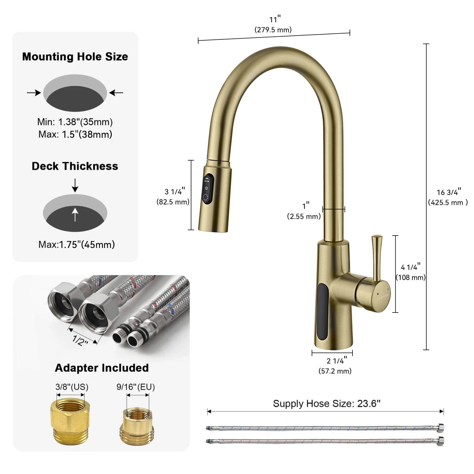 Lefton Modern Pull - Down Kitchen Faucet with Temperature Display - KF2501 - Kitchen Faucets - Lefton Home