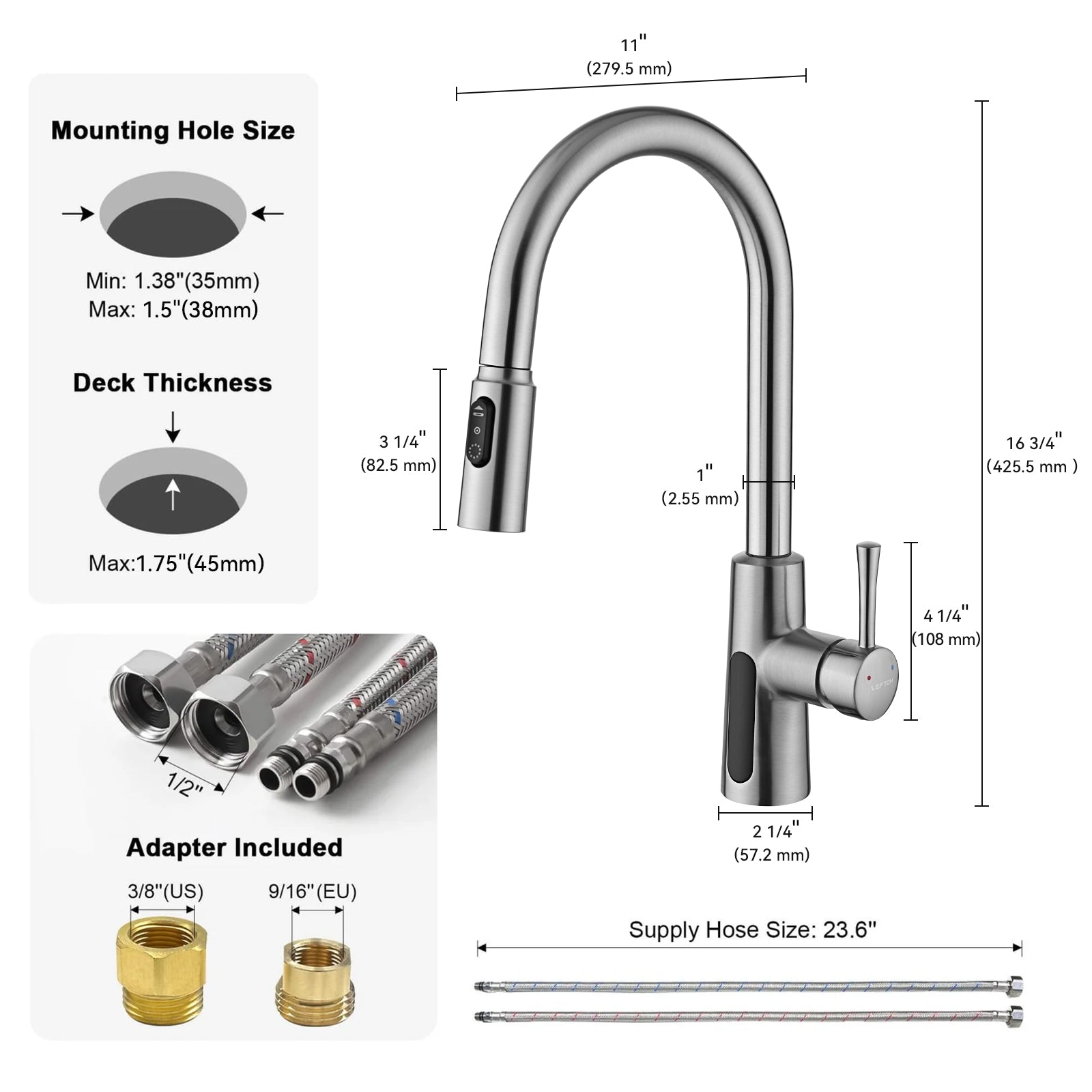 Lefton Modern Pull - Down Kitchen Faucet with Temperature Display - KF2501 - Kitchen Faucets - Lefton Home