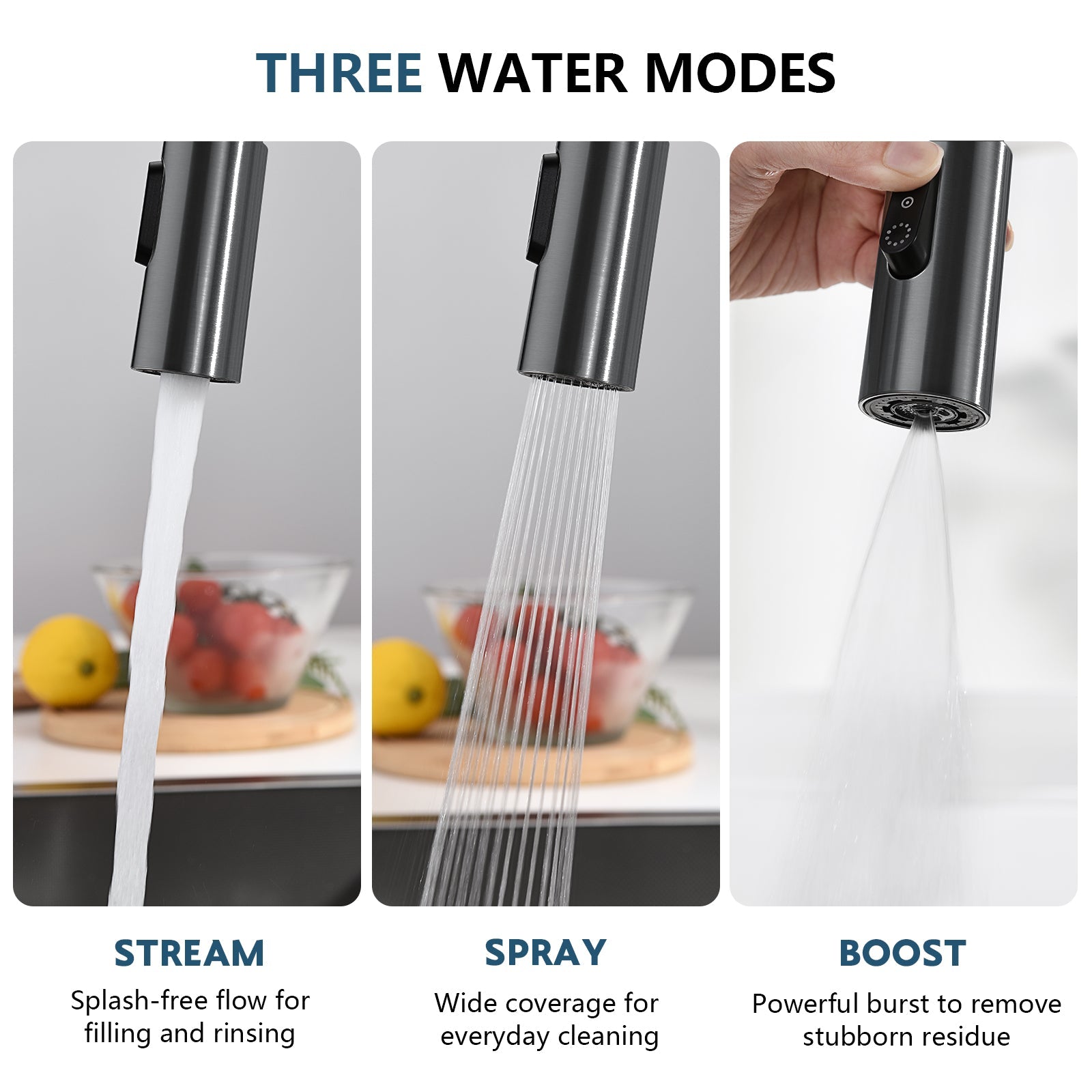 Lefton Modern Pull - Down Kitchen Faucet with Temperature Display - KF2501 - Kitchen Faucets - Lefton Home