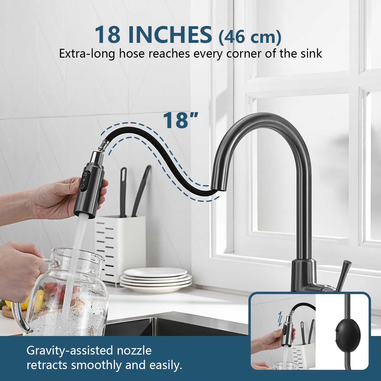 Lefton Modern Pull - Down Kitchen Faucet with Temperature Display - KF2501 - Kitchen Faucets - Lefton Home