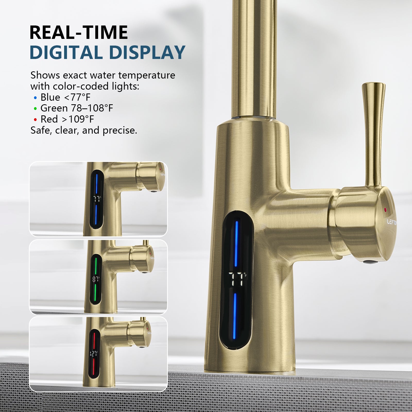 Lefton Modern Pull - Down Kitchen Faucet with Temperature Display - KF2501 - Kitchen Faucets - Lefton Home