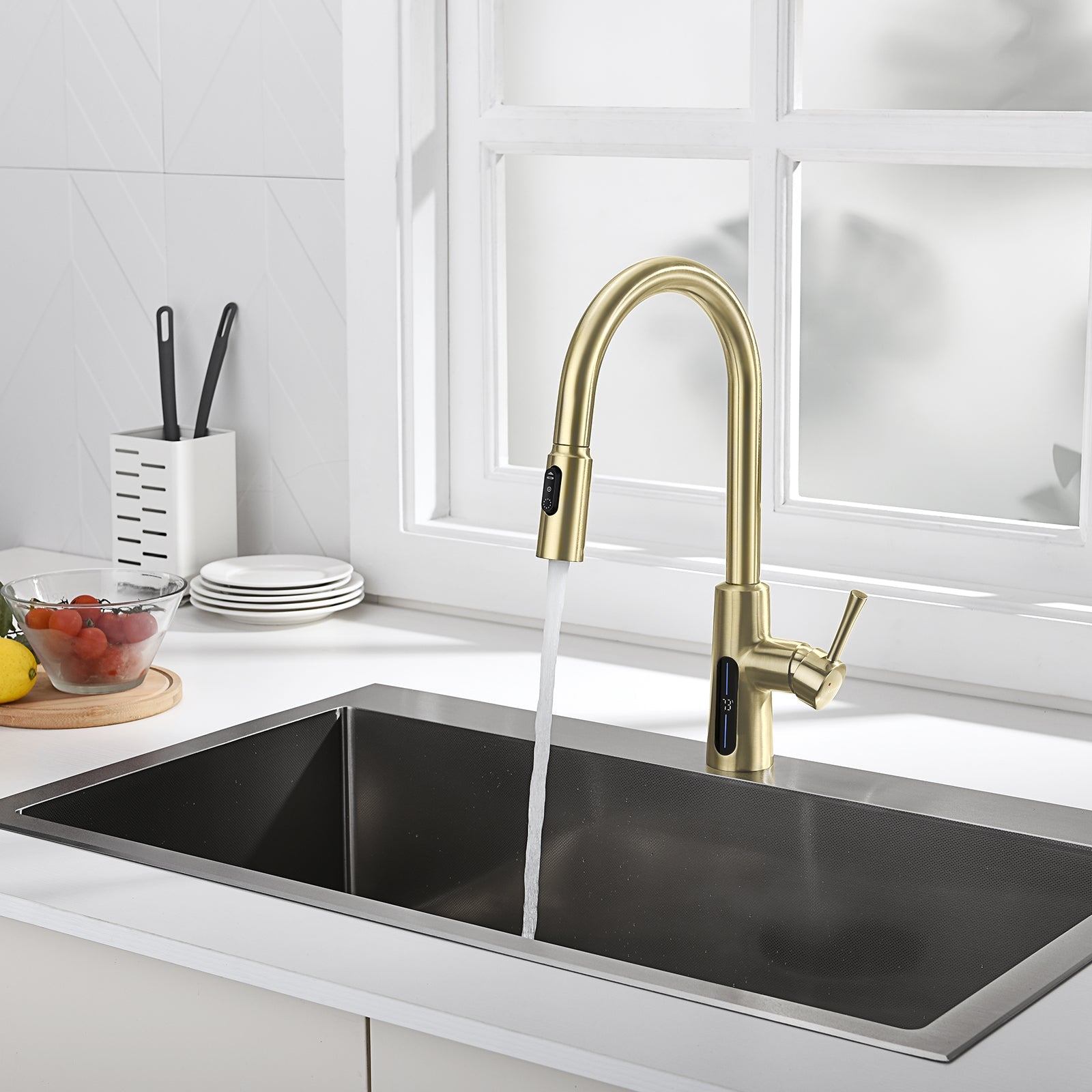 Lefton Modern Pull - Down Kitchen Faucet with Temperature Display - KF2501 - Kitchen Faucets - Lefton Home