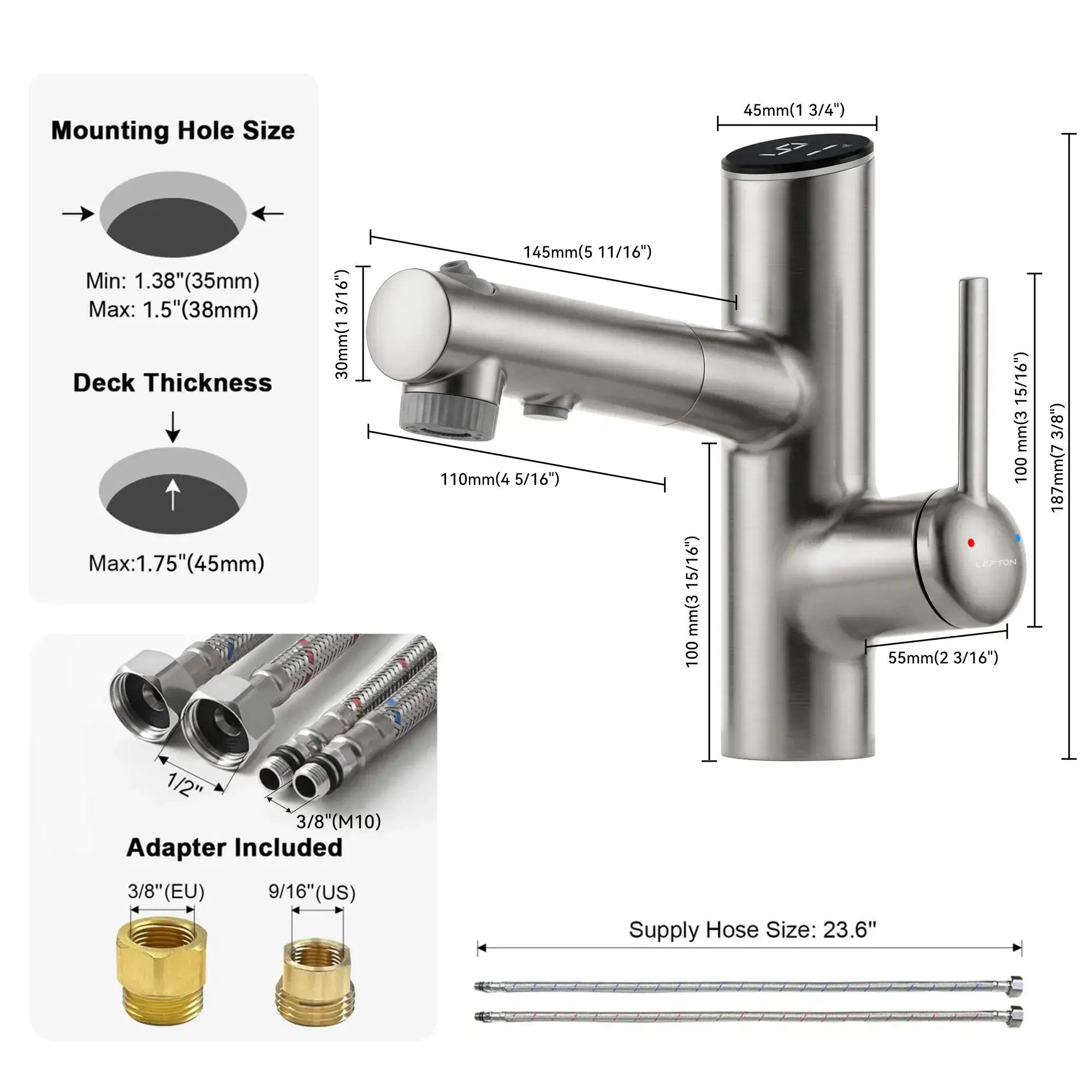 Lefton-Single-Handle Bathroom Fountain Faucet With Temperature Display-Bathroom Faucet-Lefton Home