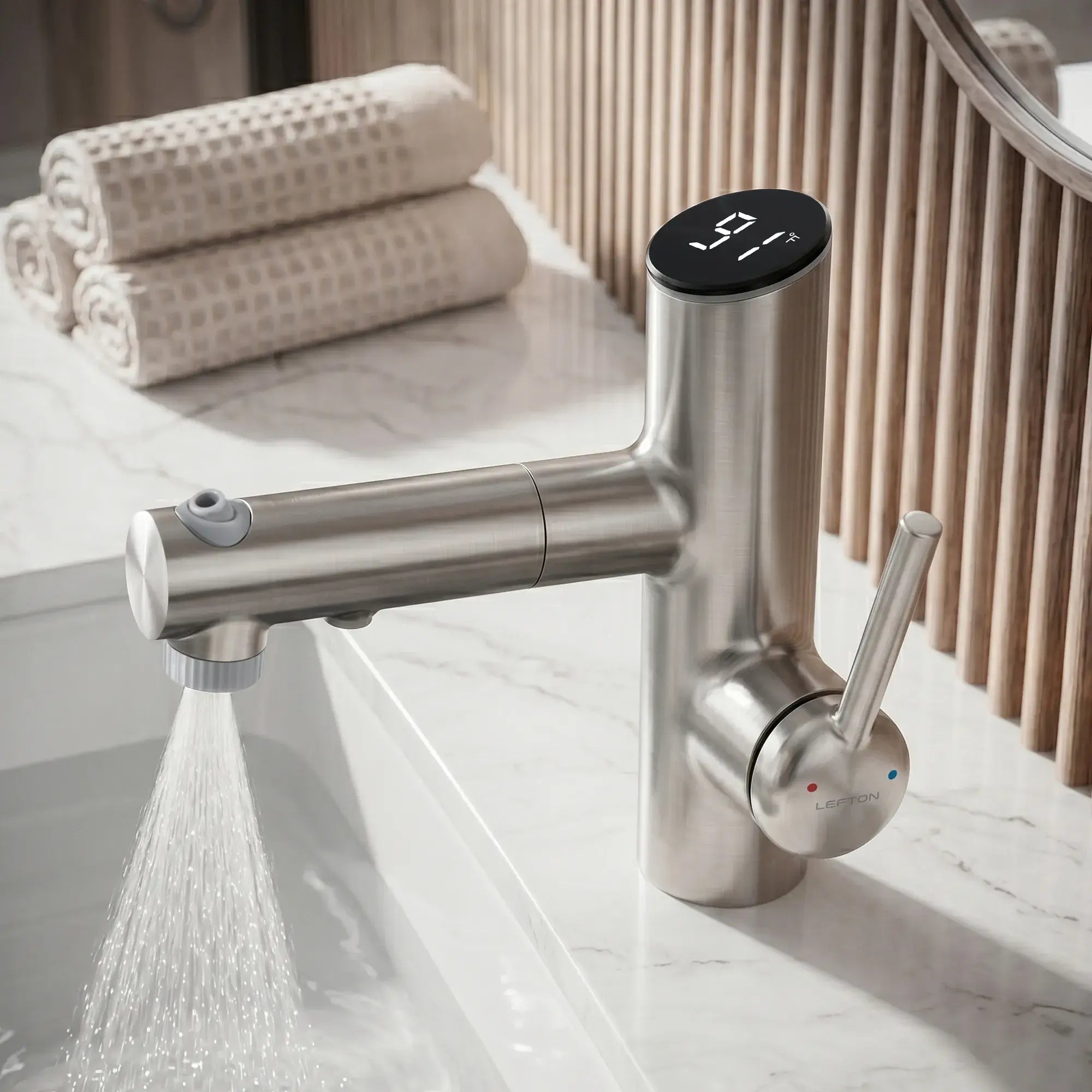 Lefton-Single-Handle Bathroom Fountain Faucet With Temperature Display-Bathroom Faucet-Lefton Home