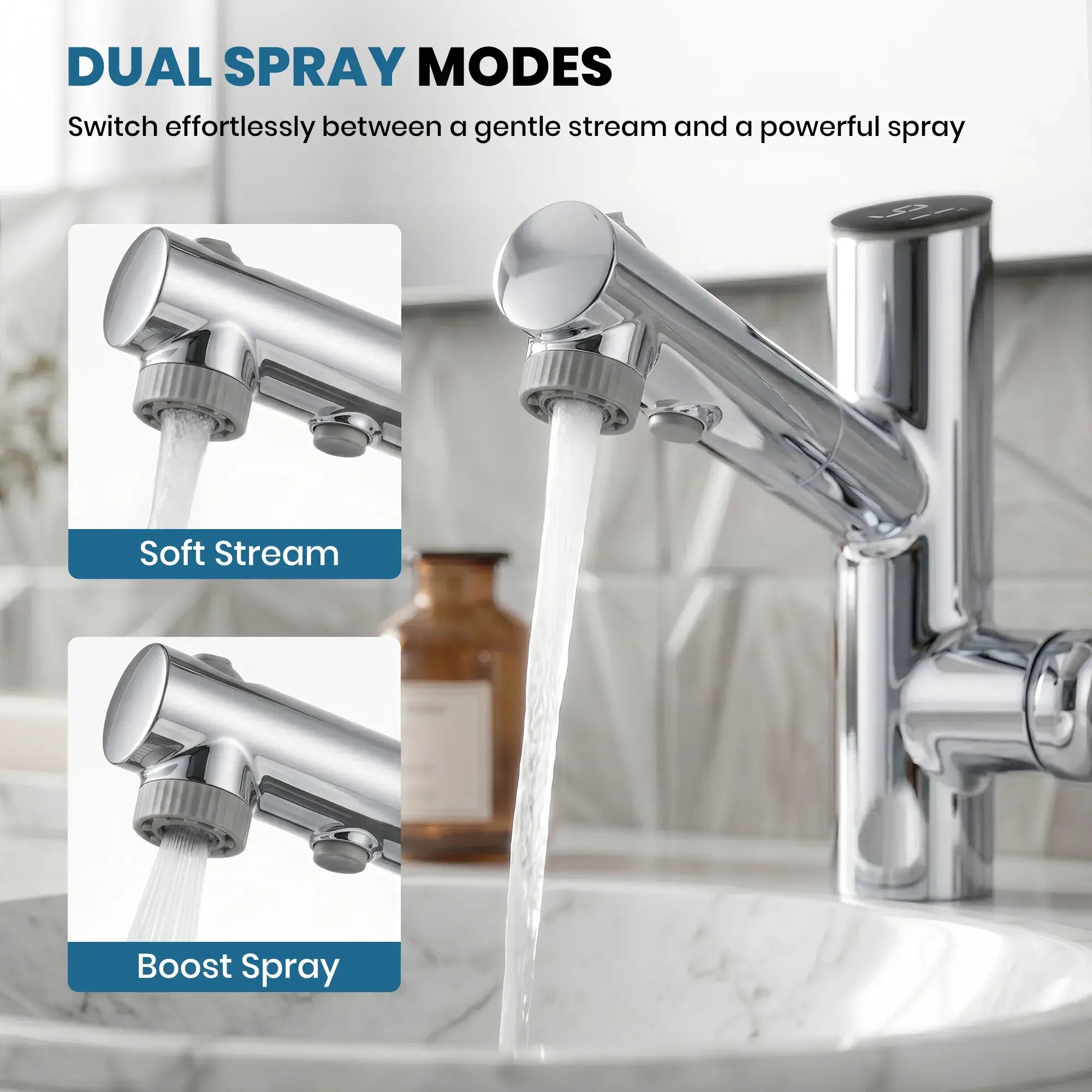 Lefton-Single-Handle Bathroom Fountain Faucet With Temperature Display-Bathroom Faucet-Lefton Home
