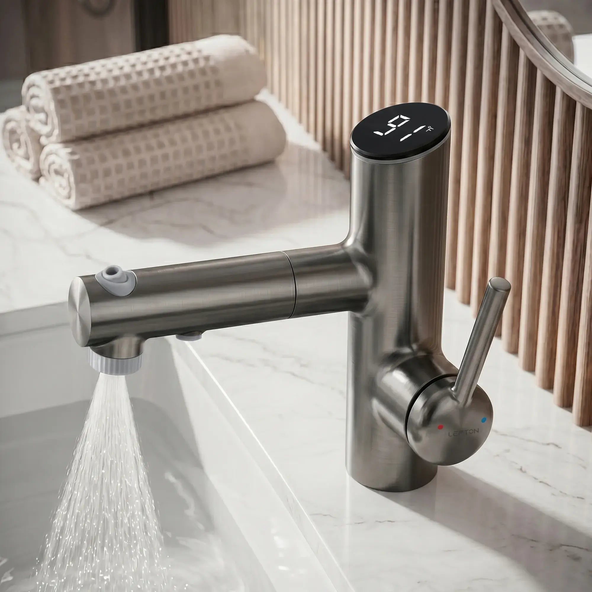 Lefton-Single-Handle Bathroom Fountain Faucet With Temperature Display-Bathroom Faucet-Lefton Home