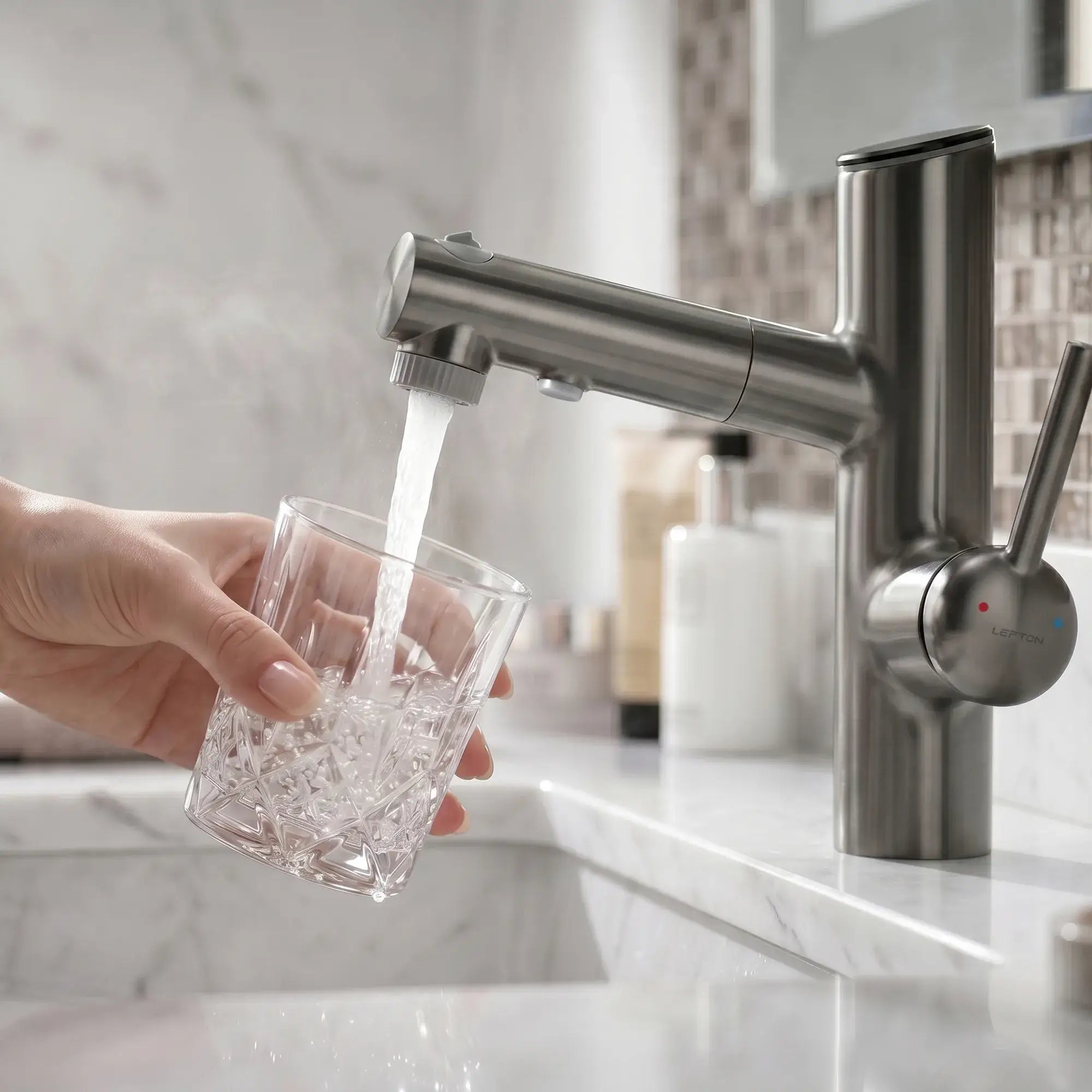 Lefton-Single-Handle Bathroom Fountain Faucet With Temperature Display-Bathroom Faucet-Lefton Home