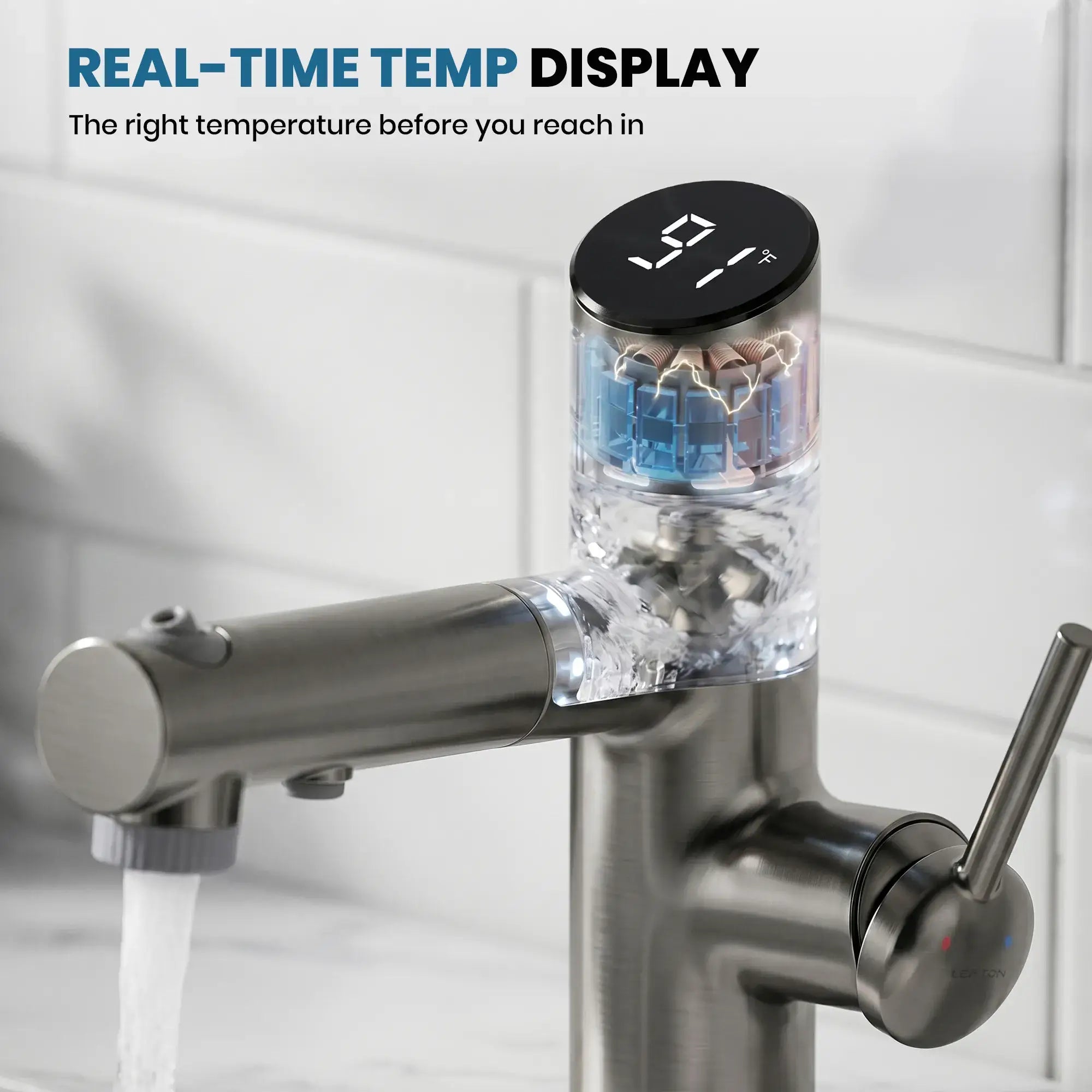 Lefton-Single-Handle Bathroom Fountain Faucet With Temperature Display-Bathroom Faucet-Lefton Home