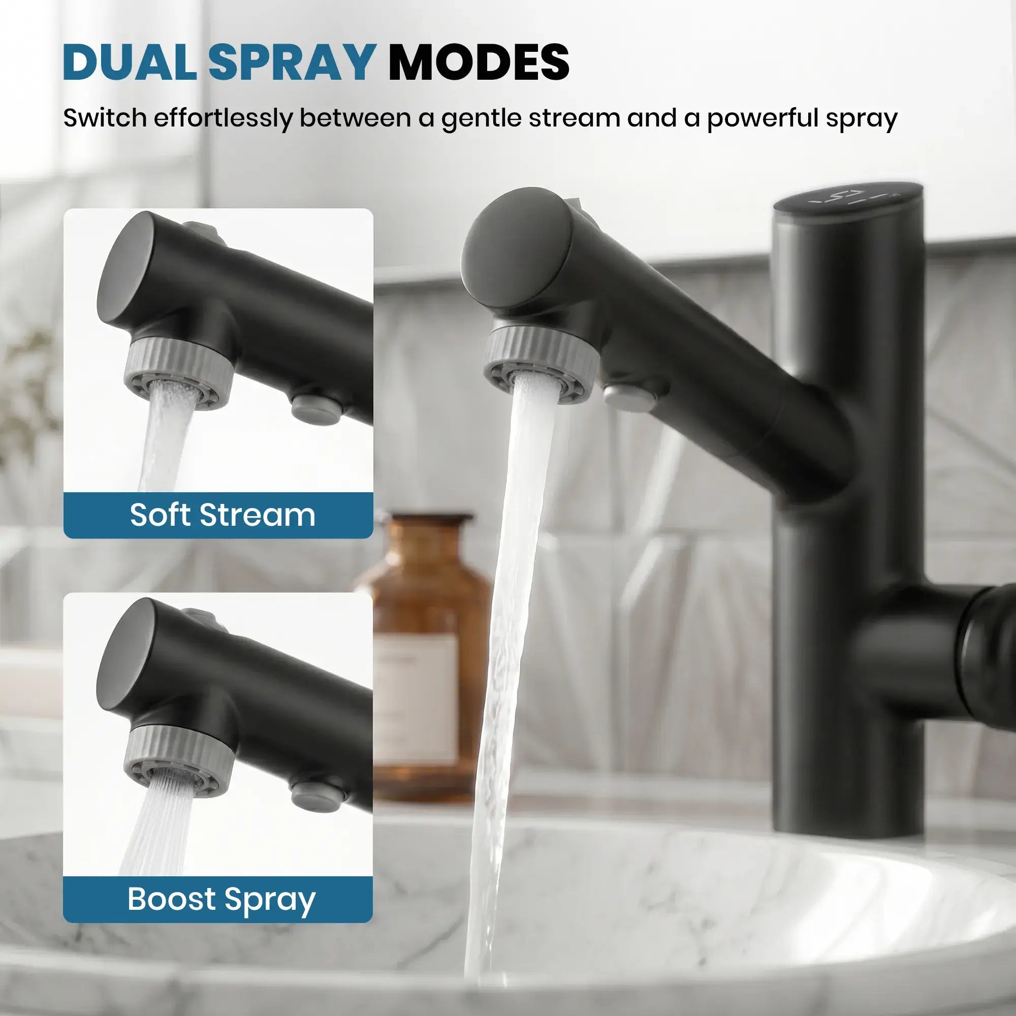 Lefton-Single-Handle Bathroom Fountain Faucet With Temperature Display-Bathroom Faucet-Lefton Home