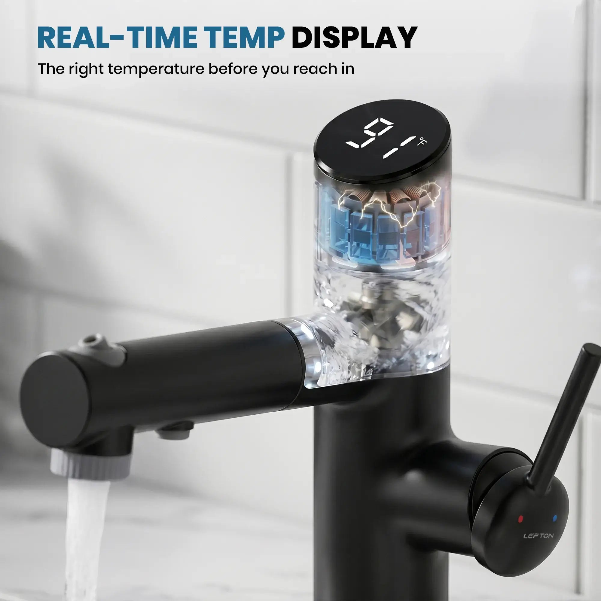 Lefton-Single-Handle Bathroom Fountain Faucet With Temperature Display-Bathroom Faucet-Lefton Home