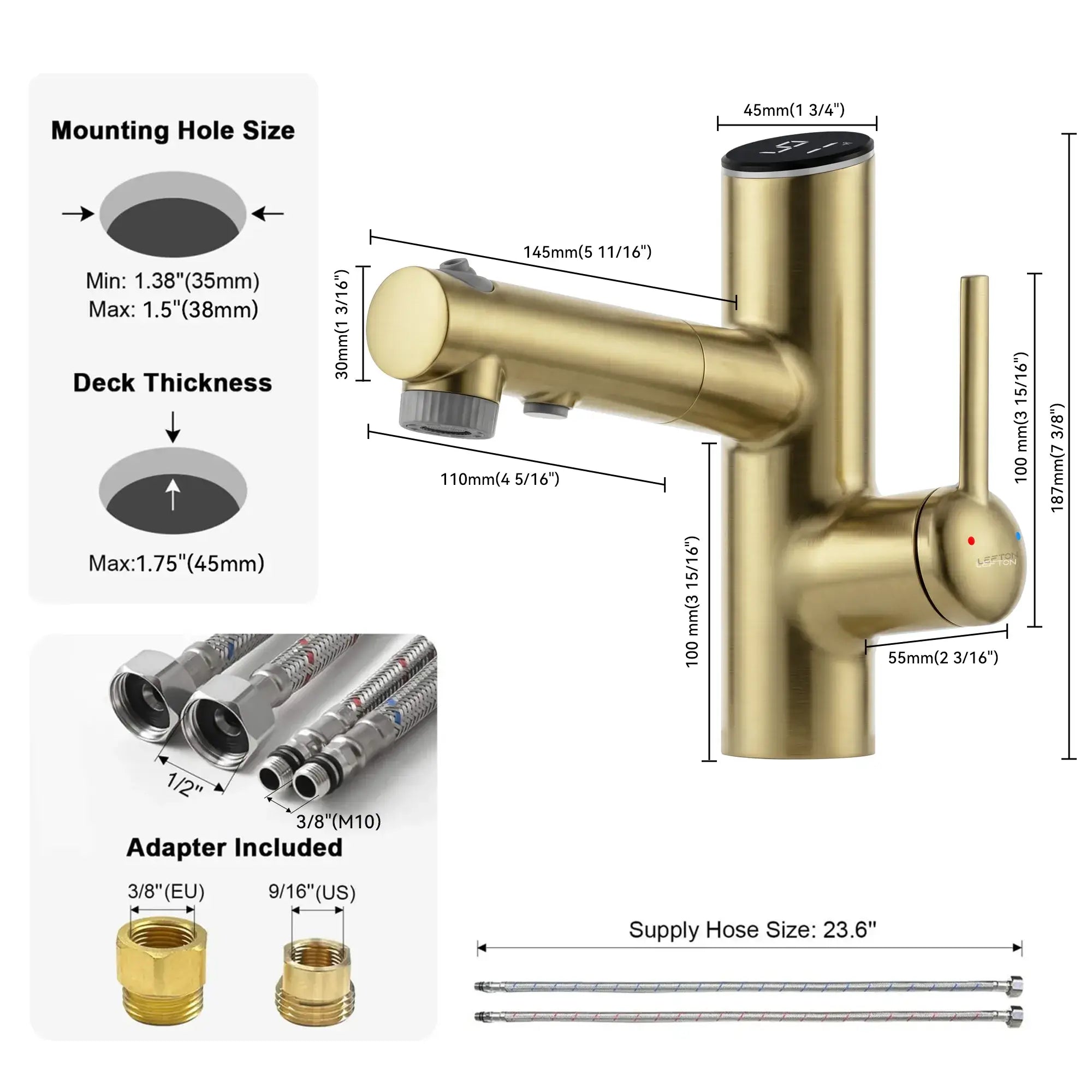 Lefton-Single-Handle Bathroom Fountain Faucet With Temperature Display-Bathroom Faucet-Lefton Home