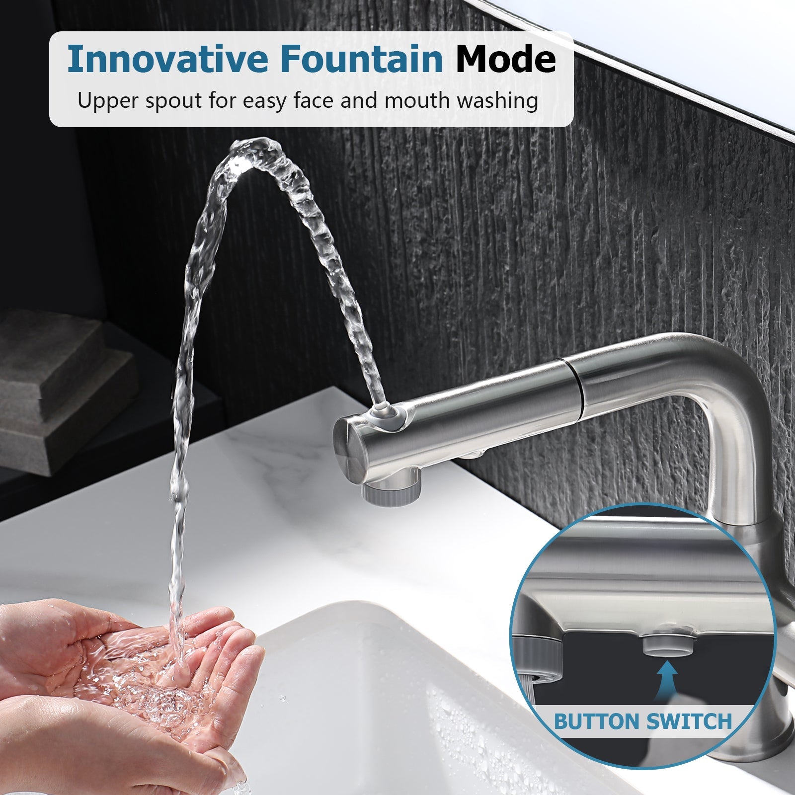 Lefton Single - Hole Liftable Pull - Out Bathroom Faucet With Temperature Display - BF2501 - Bathroom Faucets - Lefton Home