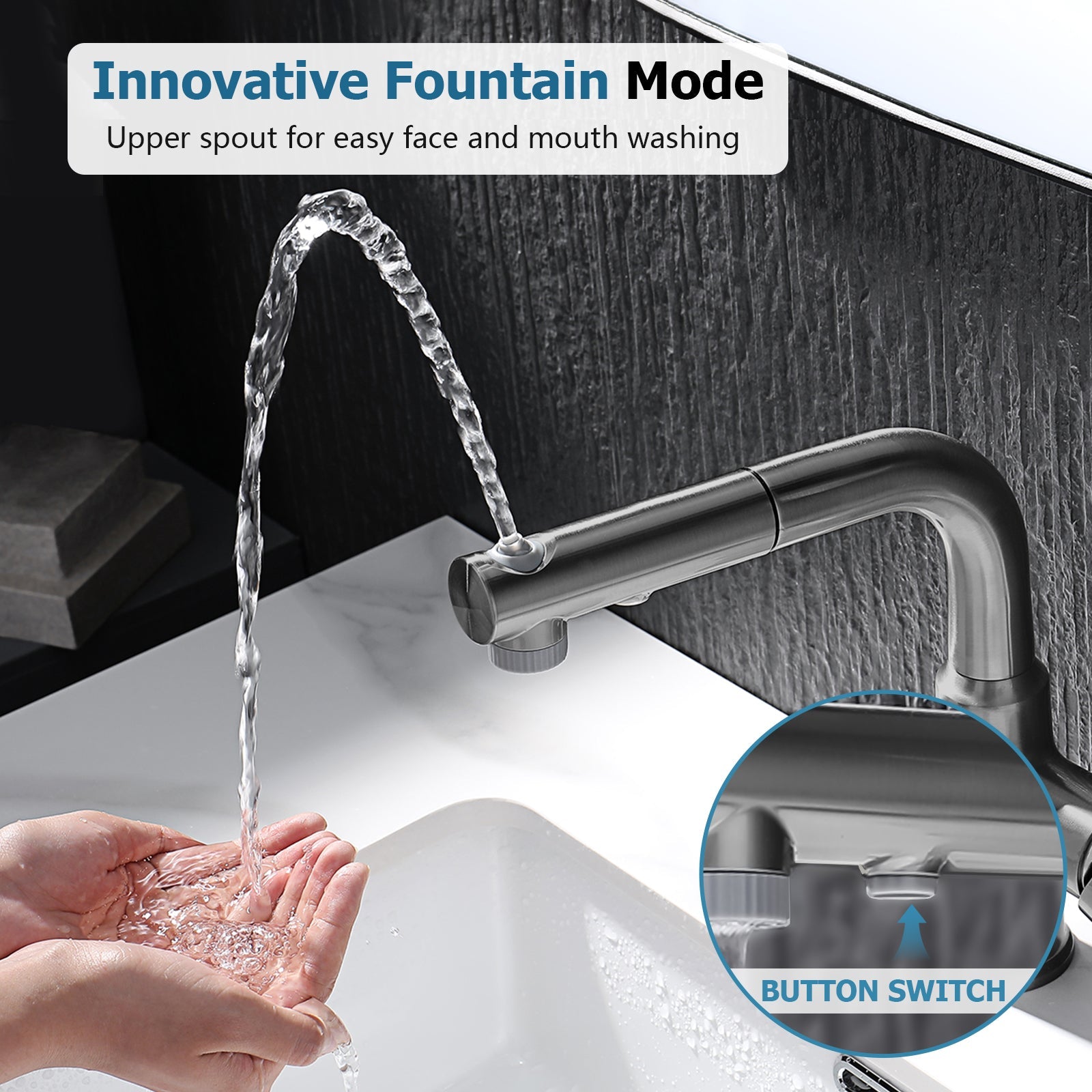 Lefton Single - Hole Liftable Pull - Out Bathroom Faucet With Temperature Display - BF2501 - Bathroom Faucets - Lefton Home