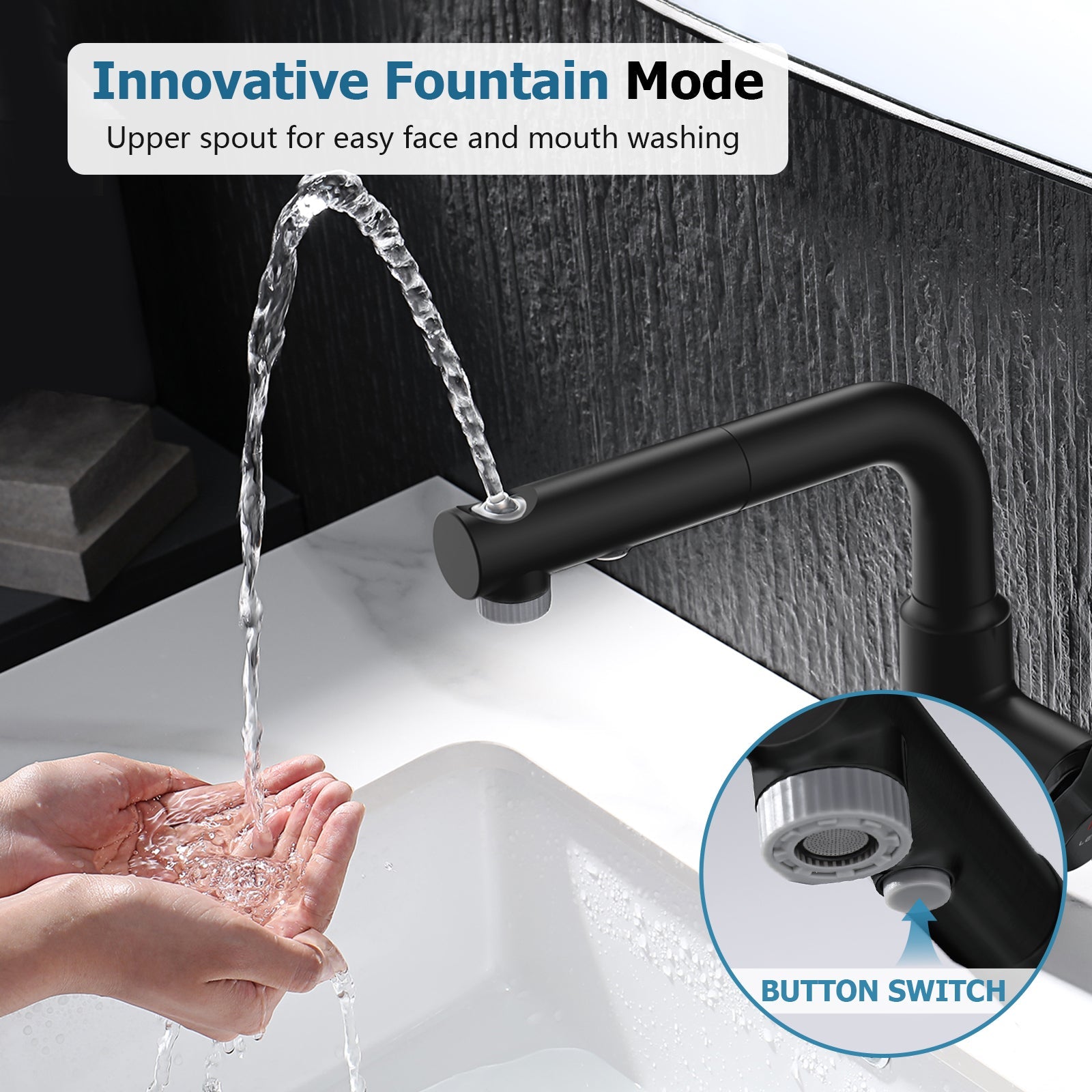 Lefton Single - Hole Liftable Pull - Out Bathroom Faucet With Temperature Display - BF2501 - Bathroom Faucets - Lefton Home