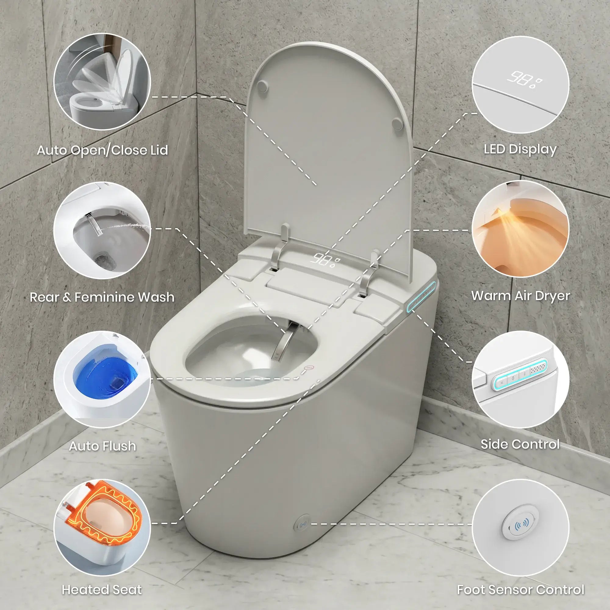 Lefton Smart Bidet Toilet with Auto Flush Heated Seat and Warm Air Dryer-ST01-Smart Toilet-Lefton Home